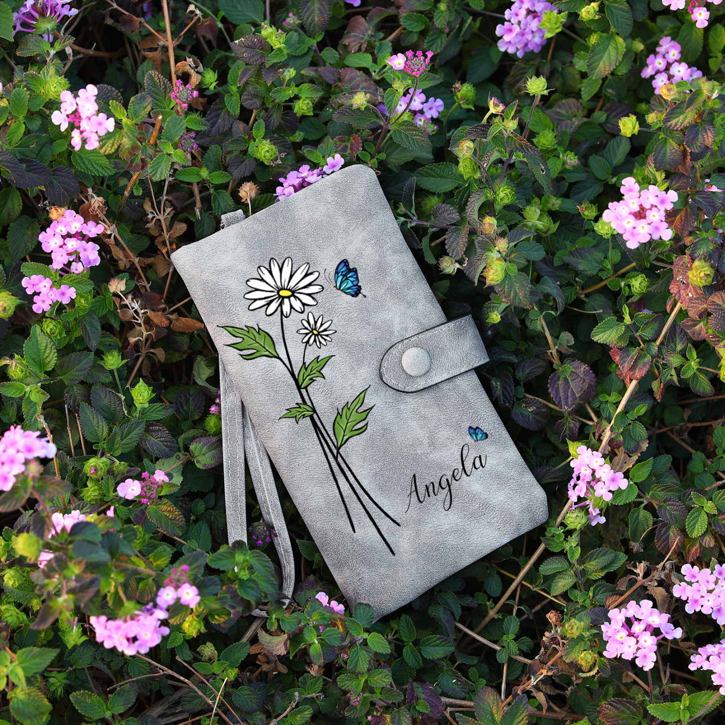 Personalized Women Wallet Custom Birth Flower Name Photo Valentines Day Gift