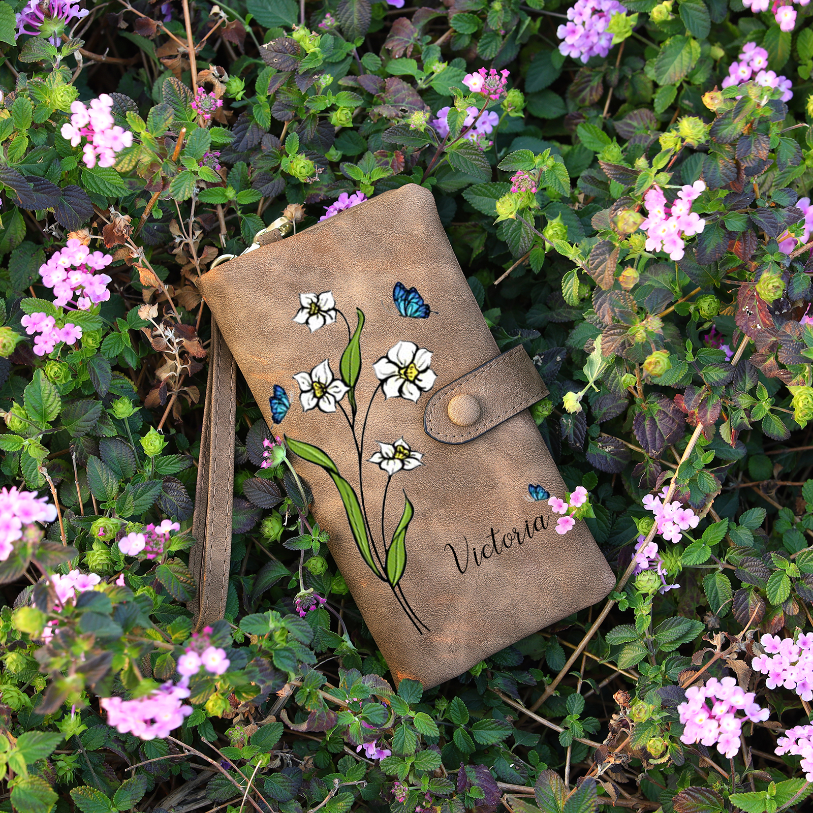 Personalized Women Wallet Custom Birth Flower Name Photo Valentines Day Gift