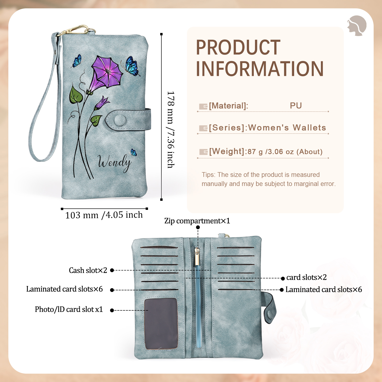 Personalized Women Wallet Custom Birth Flower Name Photo Valentines Day Gift