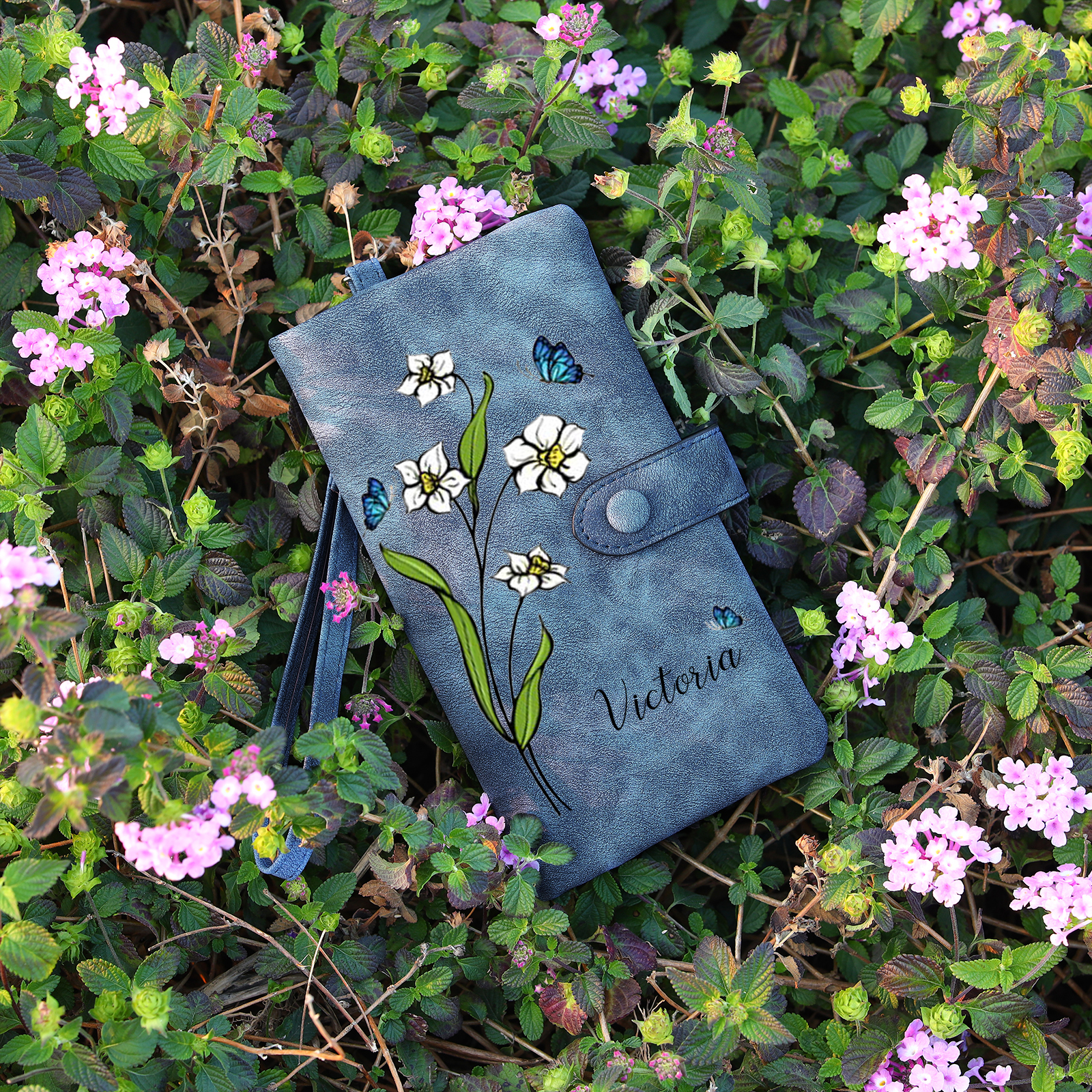 Personalized Women Wallet Custom Birth Flower Name Photo Valentines Day Gift