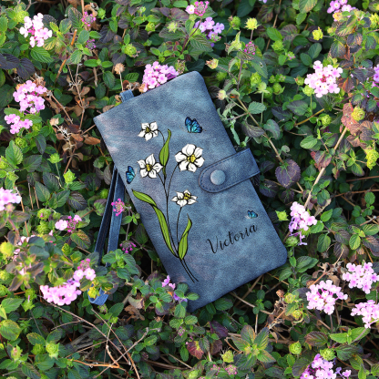 Personalized Women Wallet Custom Birth Flower Name Photo Valentines Day Gift