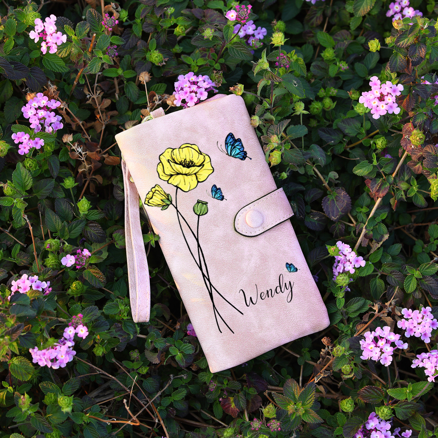 Personalized Women Wallet Custom Birth Flower Name Photo Valentines Day Gift