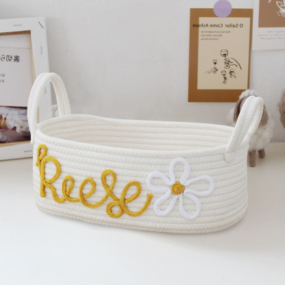 Personalized Baby Shower Gift Basket Rope Cotton Basket for Baby Baby Gift Basket Toy Basket Newborn Gift Knitting Baptism Baby Name Gift