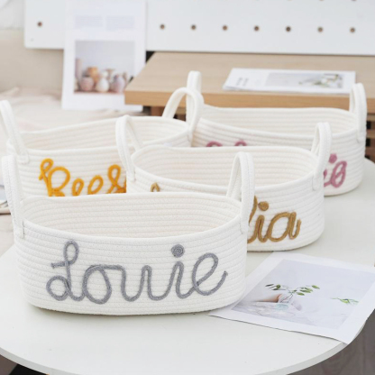 Personalized Baby Shower Gift Basket Rope Cotton Basket for Baby Baby Gift Basket Toy Basket Newborn Gift Knitting Baptism Baby Name Gift