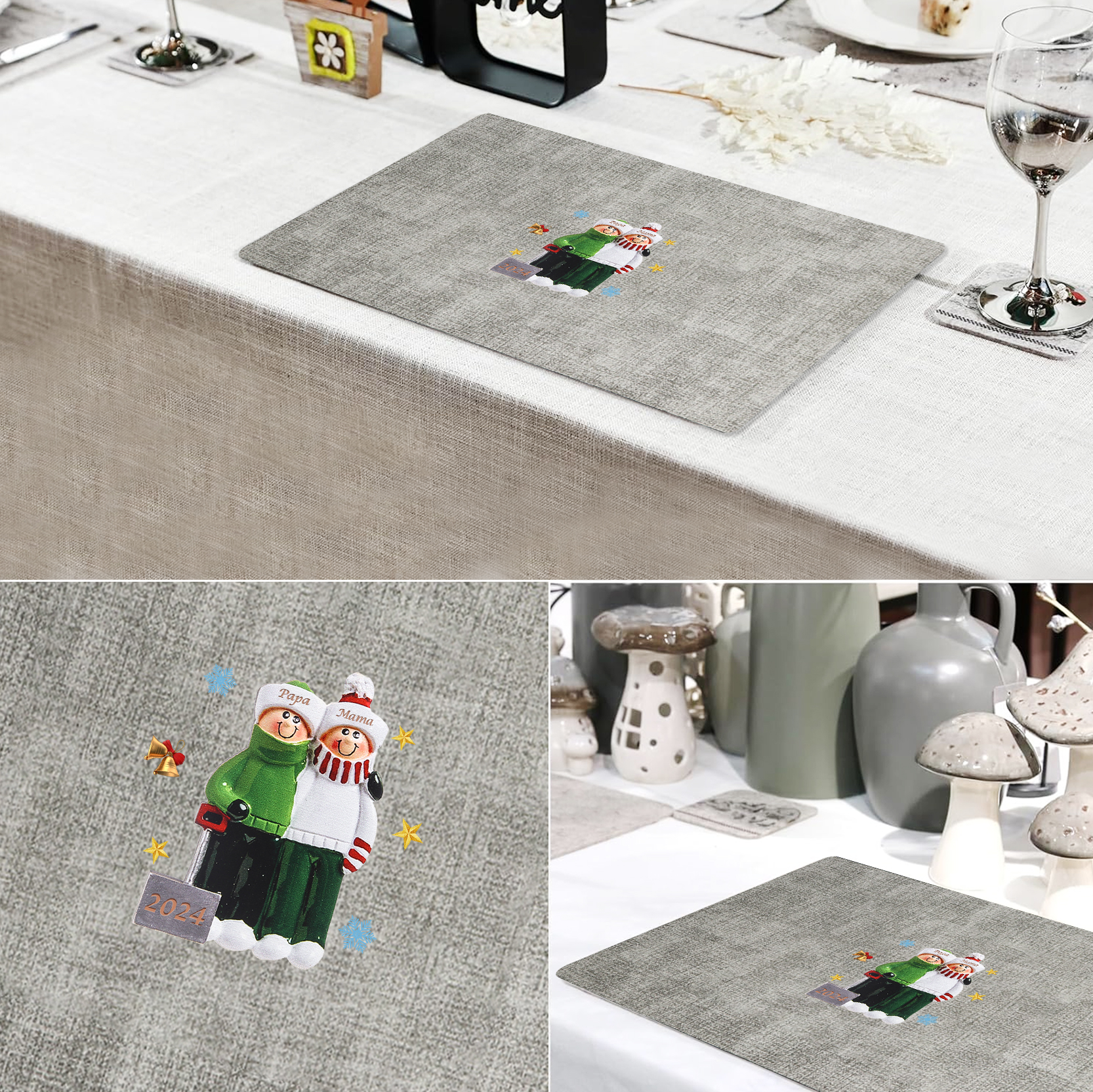 Personalized Christmas Placemats with 2-6 Names and 2 Festive Patterns