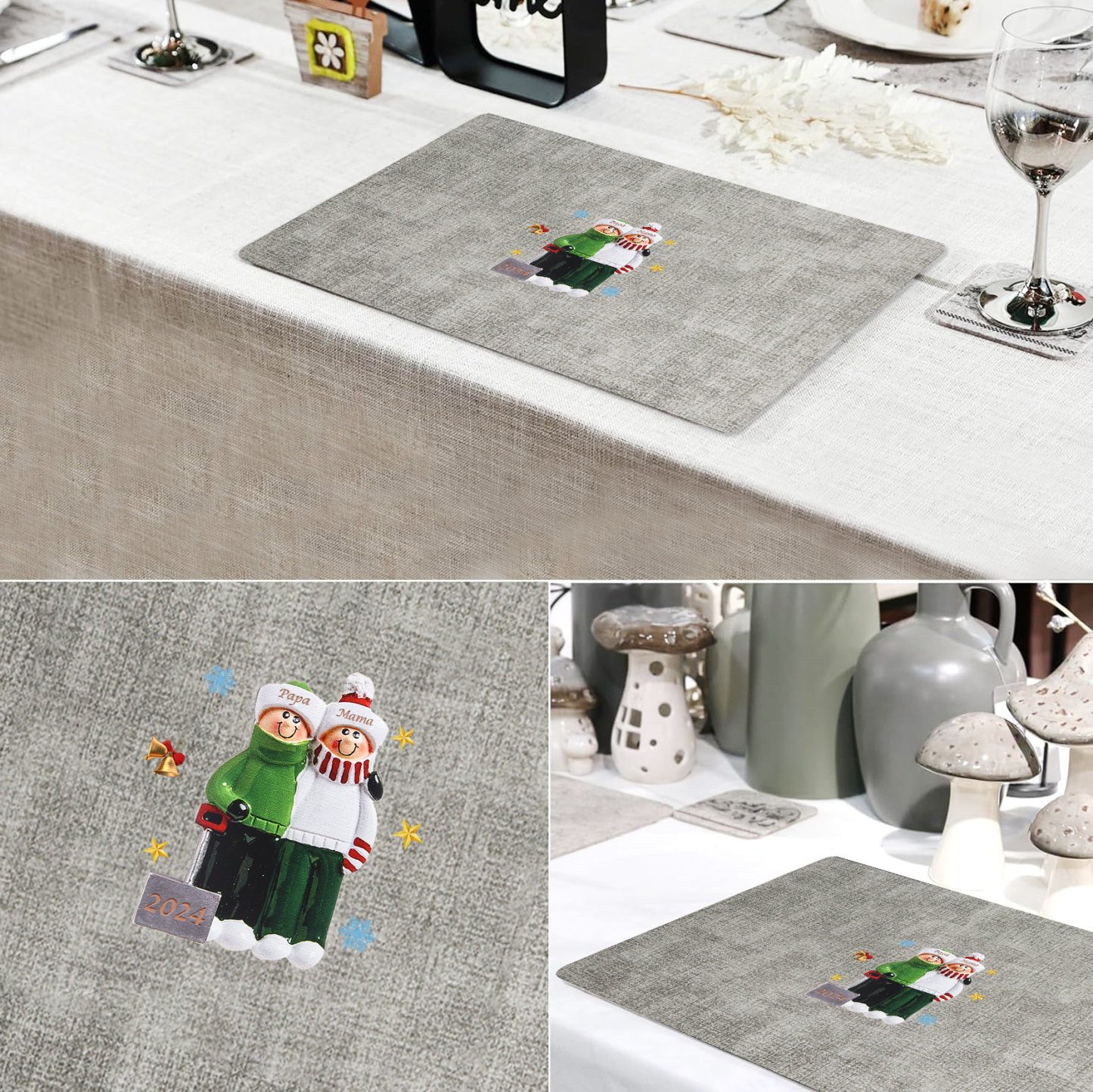 Personalized Christmas Placemats with 2-6 Names and 2 Festive Patterns