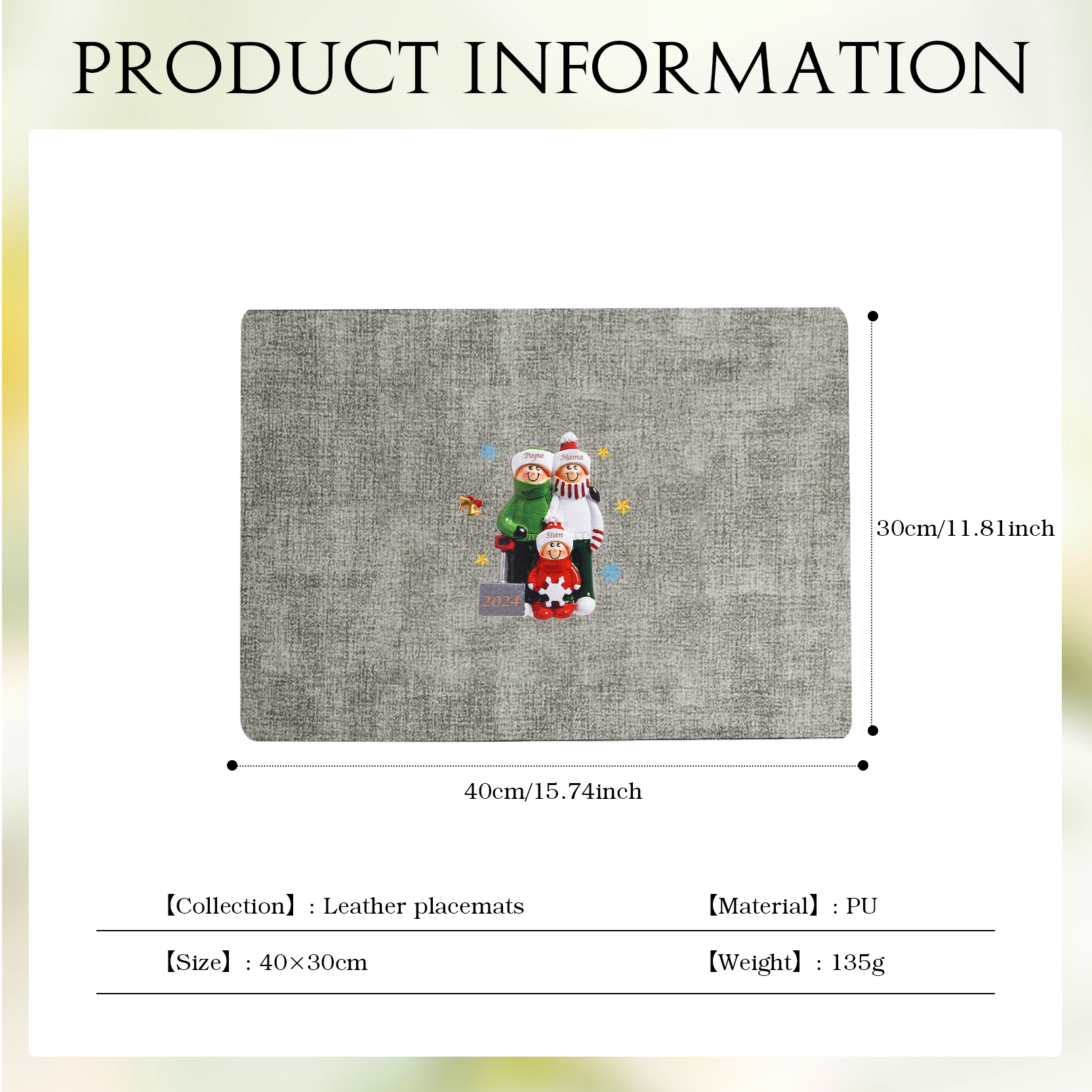 Personalized Christmas Placemats with 2-6 Names and 2 Festive Patterns