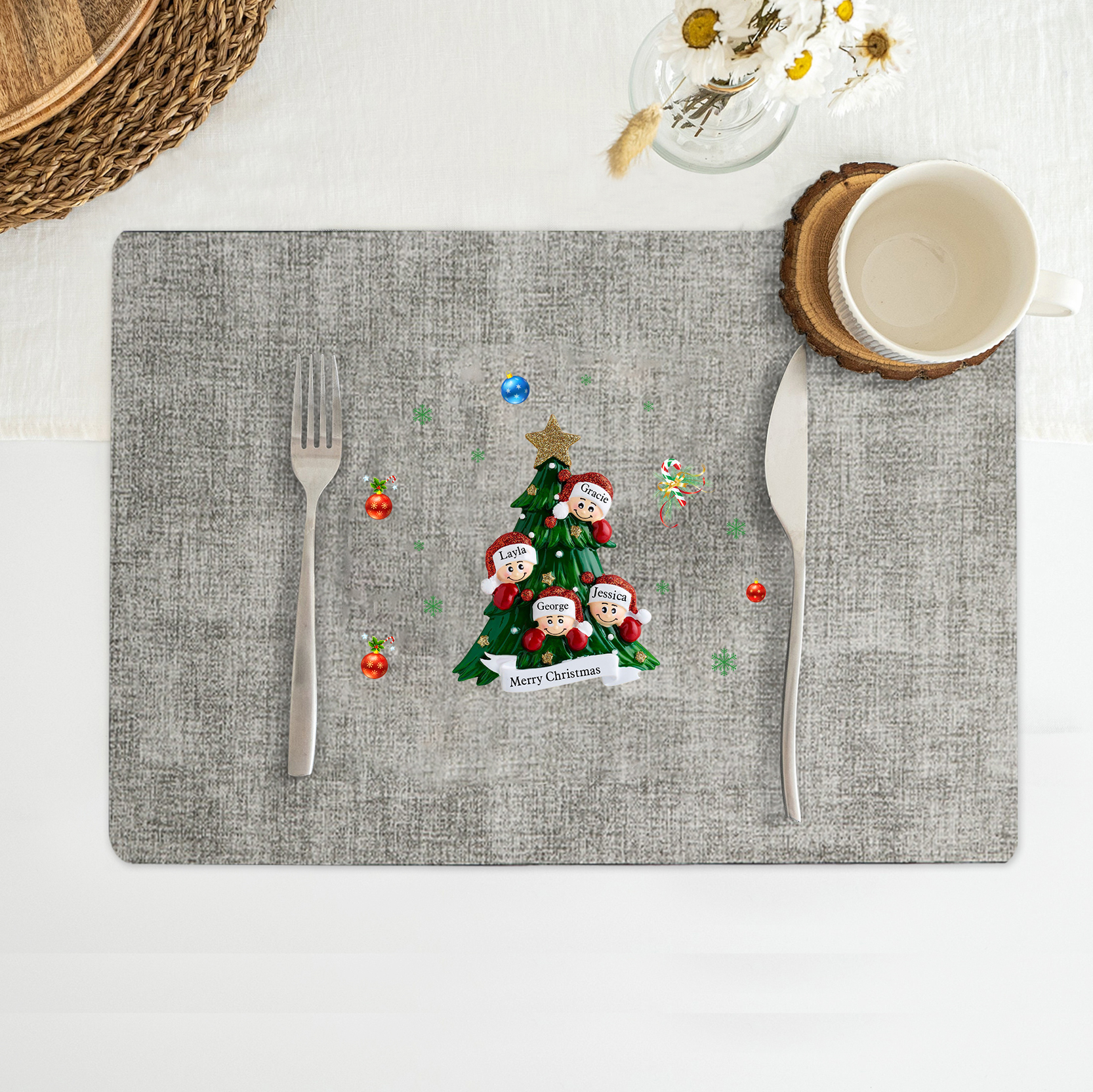 Personalized Christmas Placemats with 2-6 Names and 2 Festive Patterns