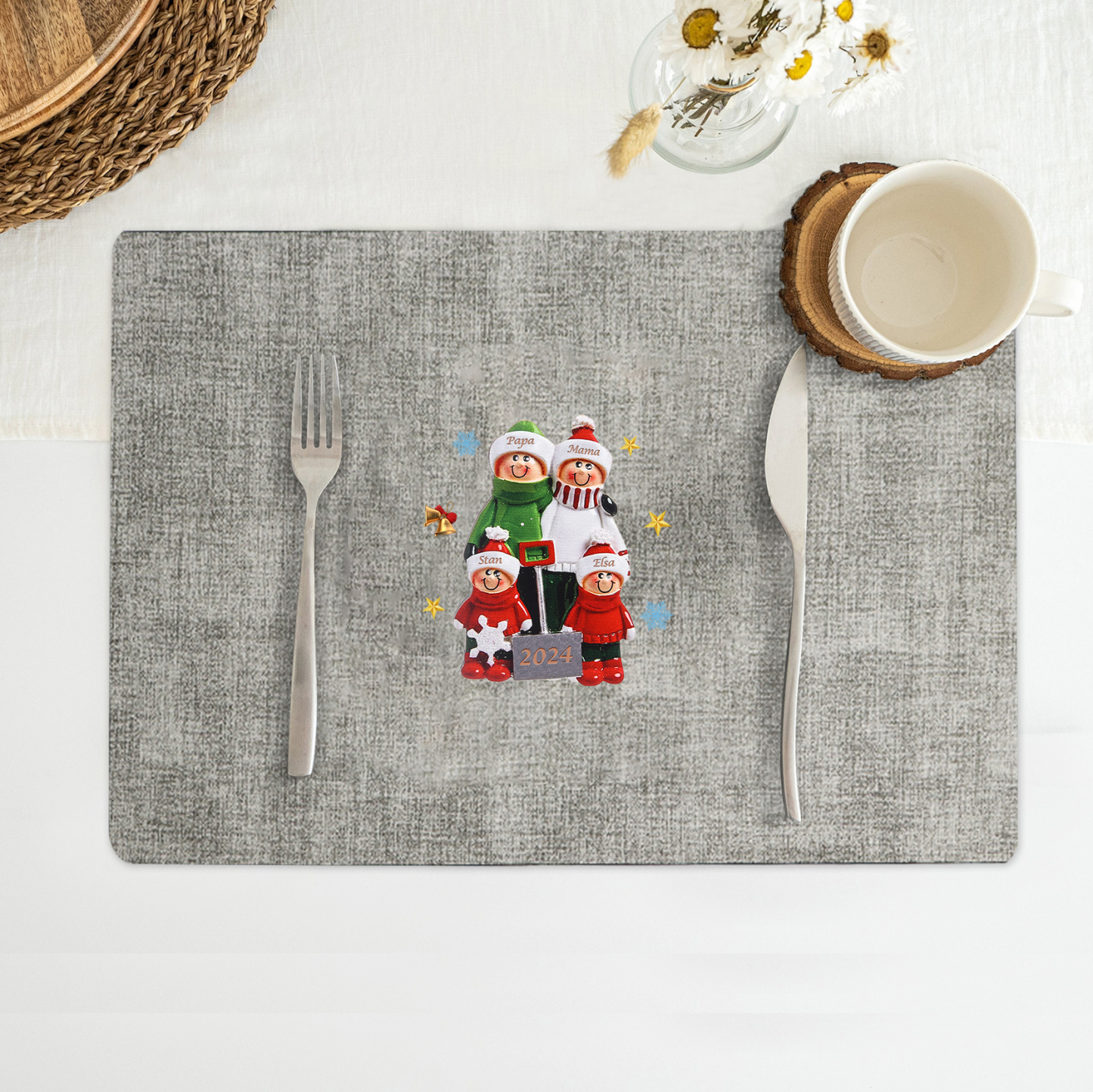 Personalized Christmas Placemats with 2-6 Names and 2 Festive Patterns
