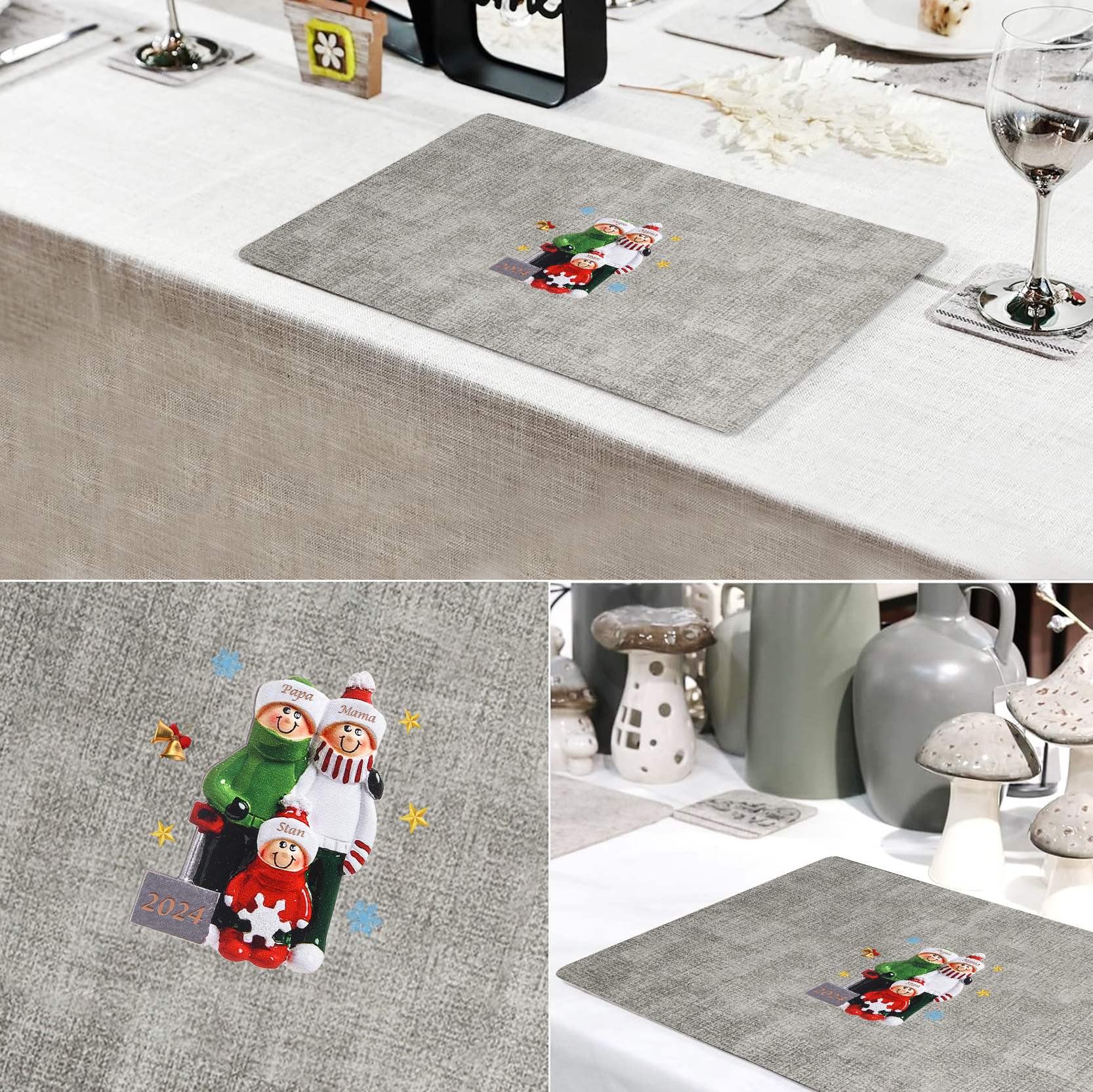 Personalized Christmas Placemats with 2-6 Names and 2 Festive Patterns