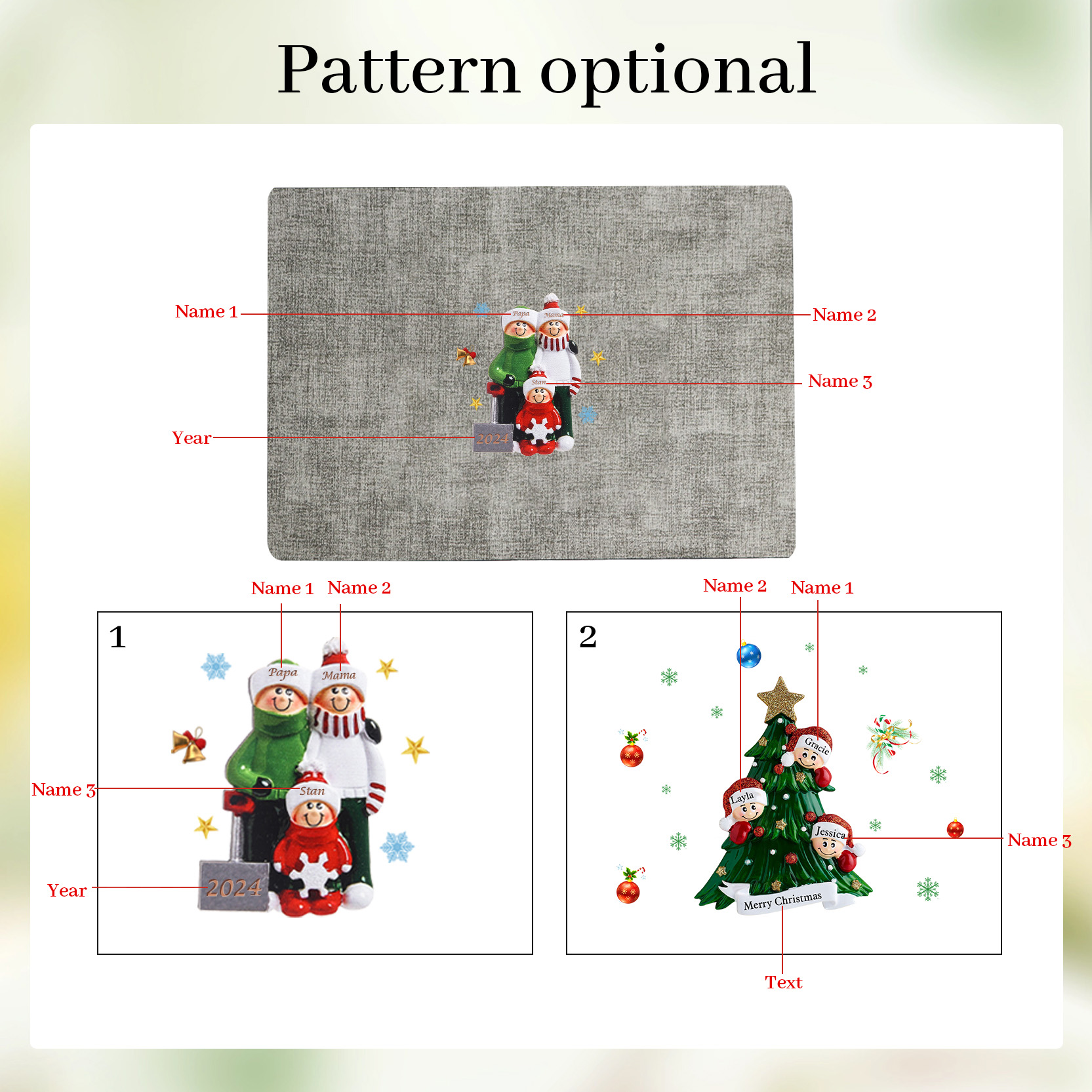 Personalized Christmas Placemats with 2-6 Names and 2 Festive Patterns