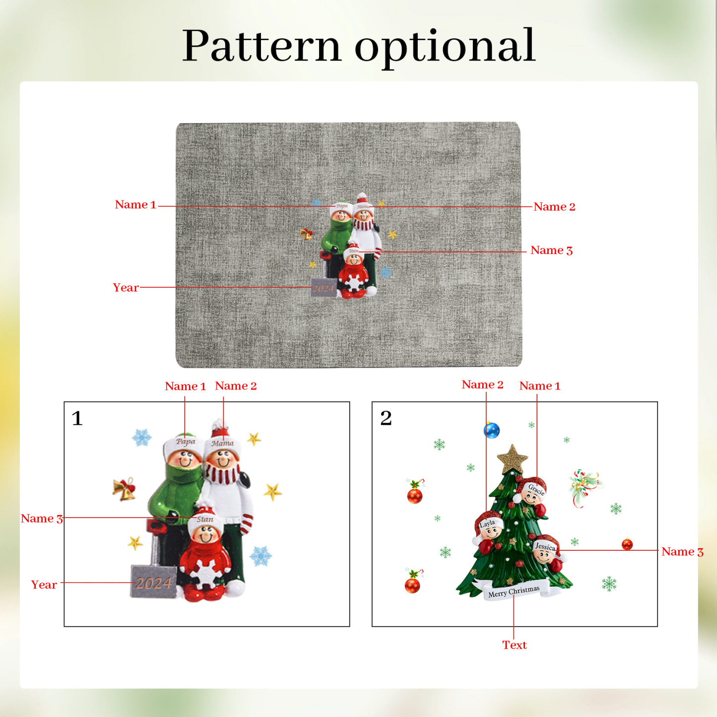 Personalized Christmas Placemats with 2-6 Names and 2 Festive Patterns
