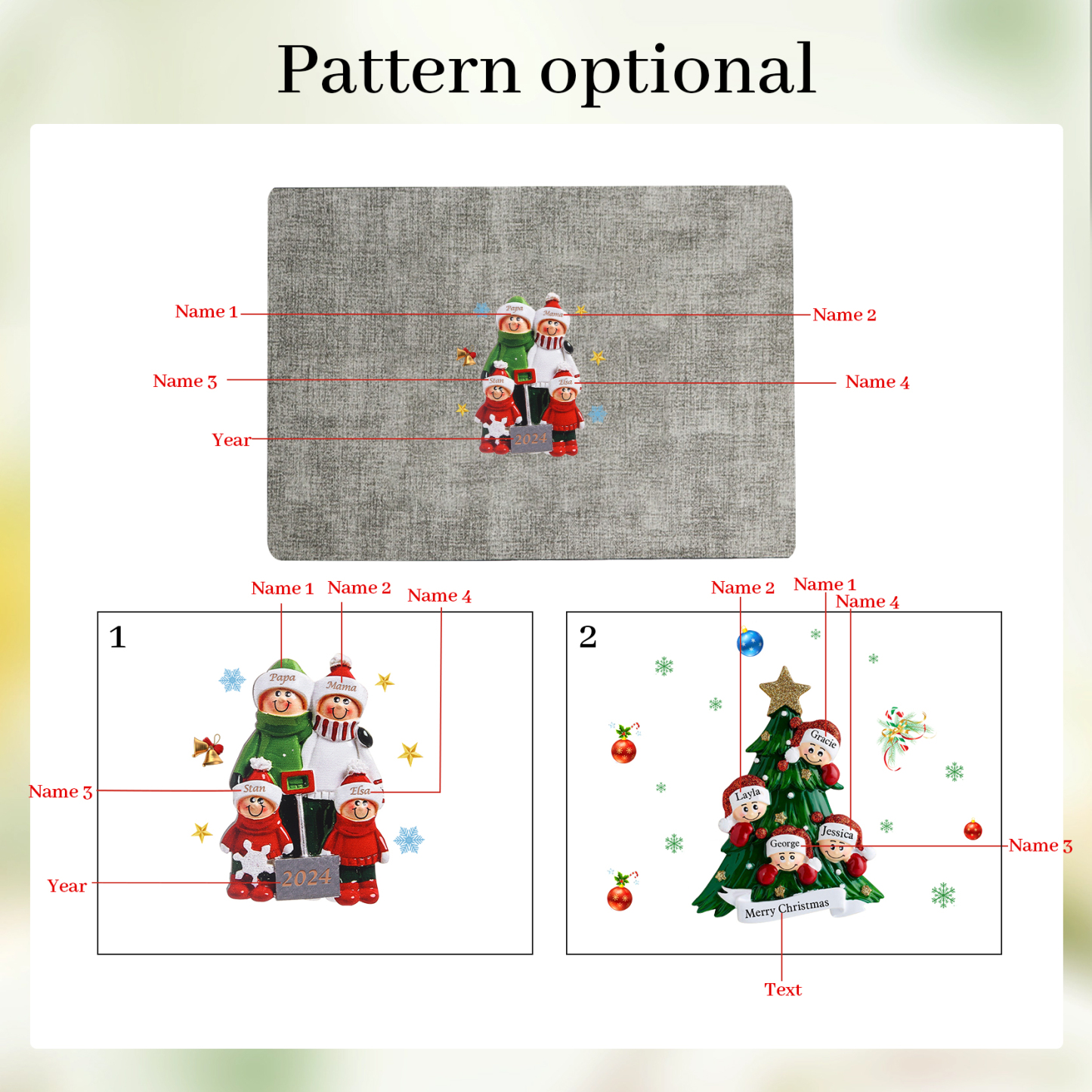 Personalized Christmas Placemats with 2-6 Names and 2 Festive Patterns