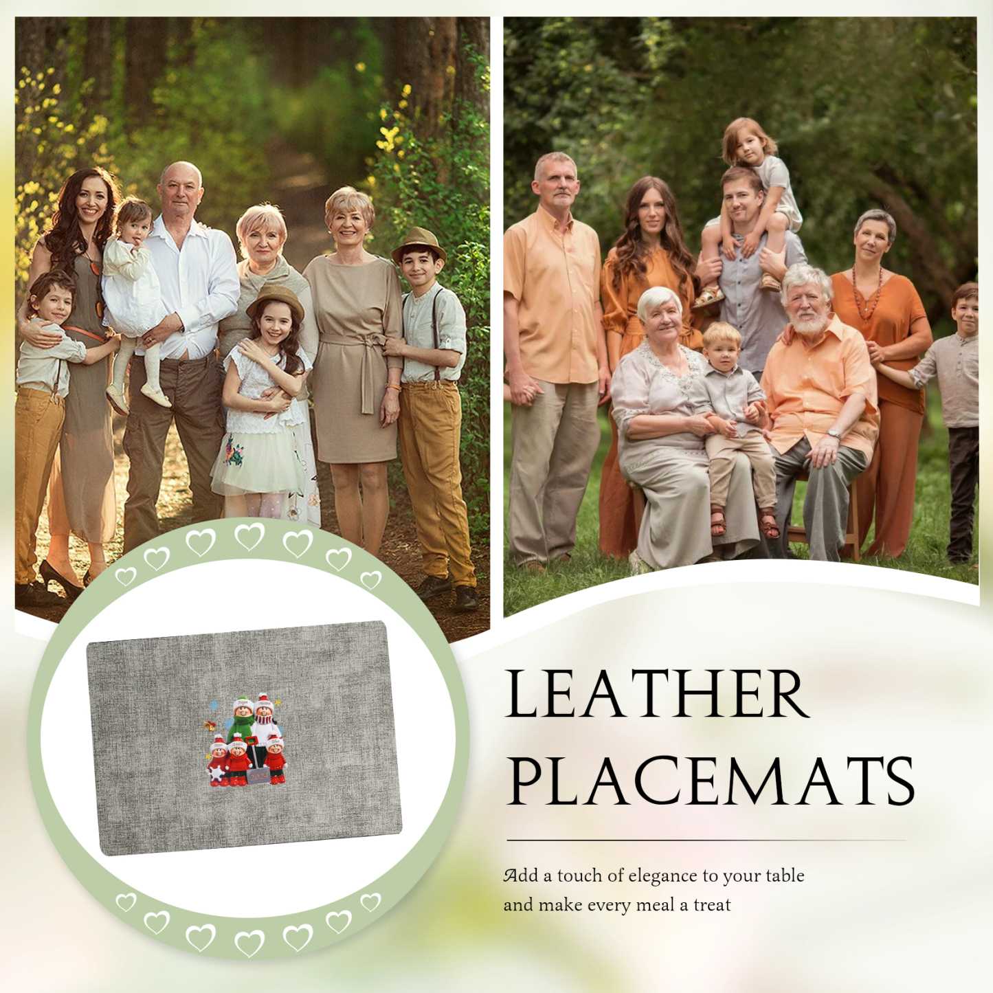 Personalized Christmas Placemats with 2-6 Names and 2 Festive Patterns