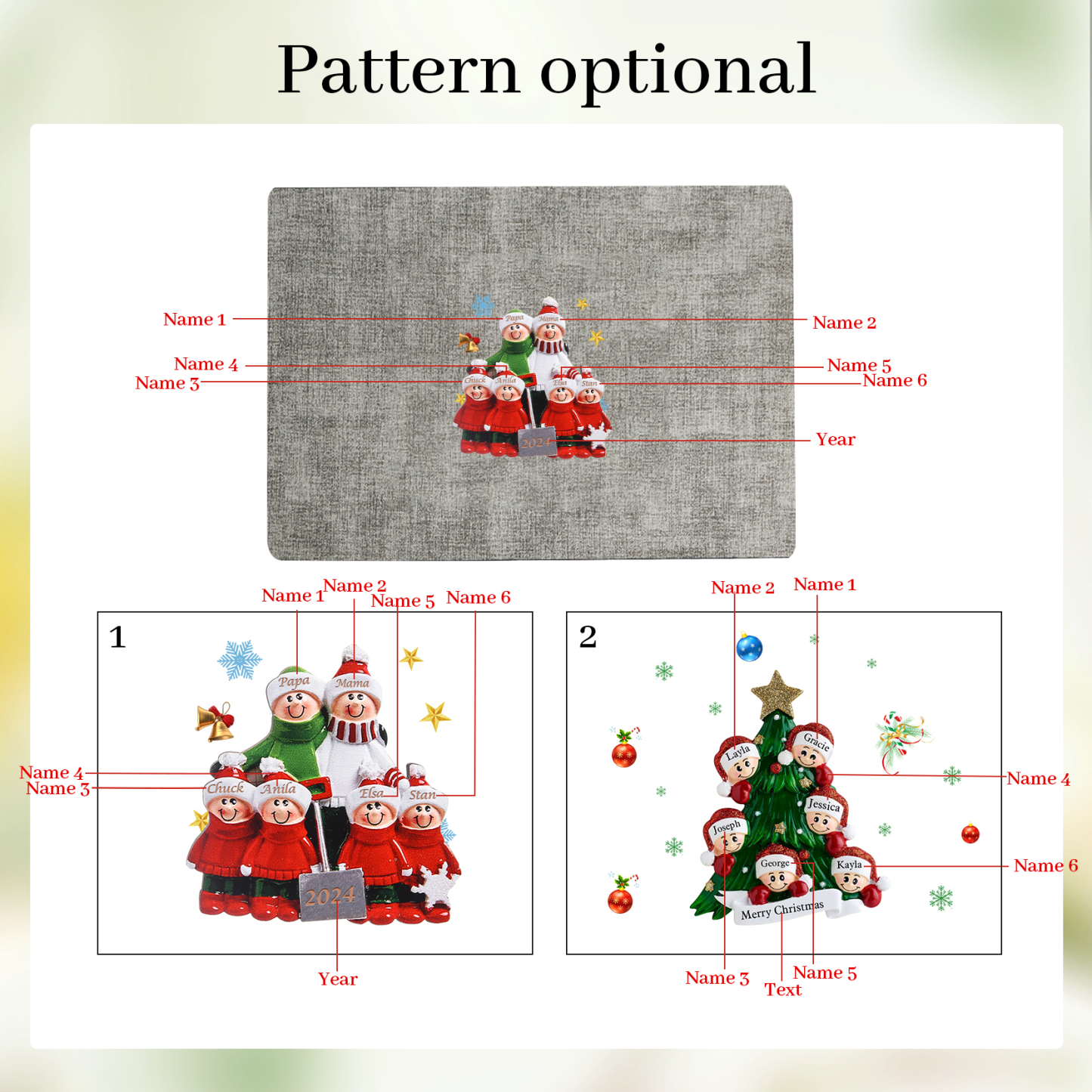 Personalized Christmas Placemats with 2-6 Names and 2 Festive Patterns