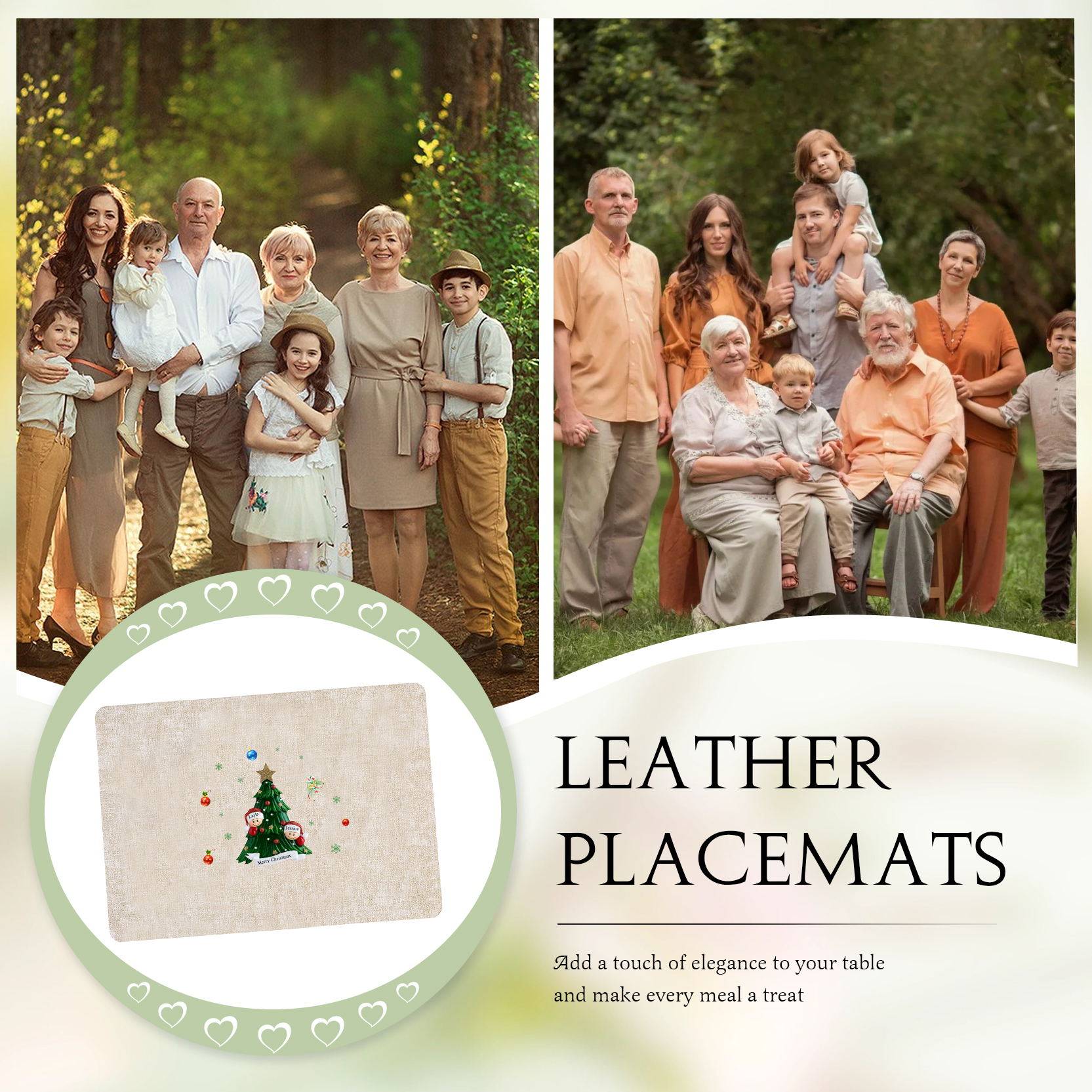 Personalized Christmas Placemats with 2-6 Names and 2 Festive Patterns