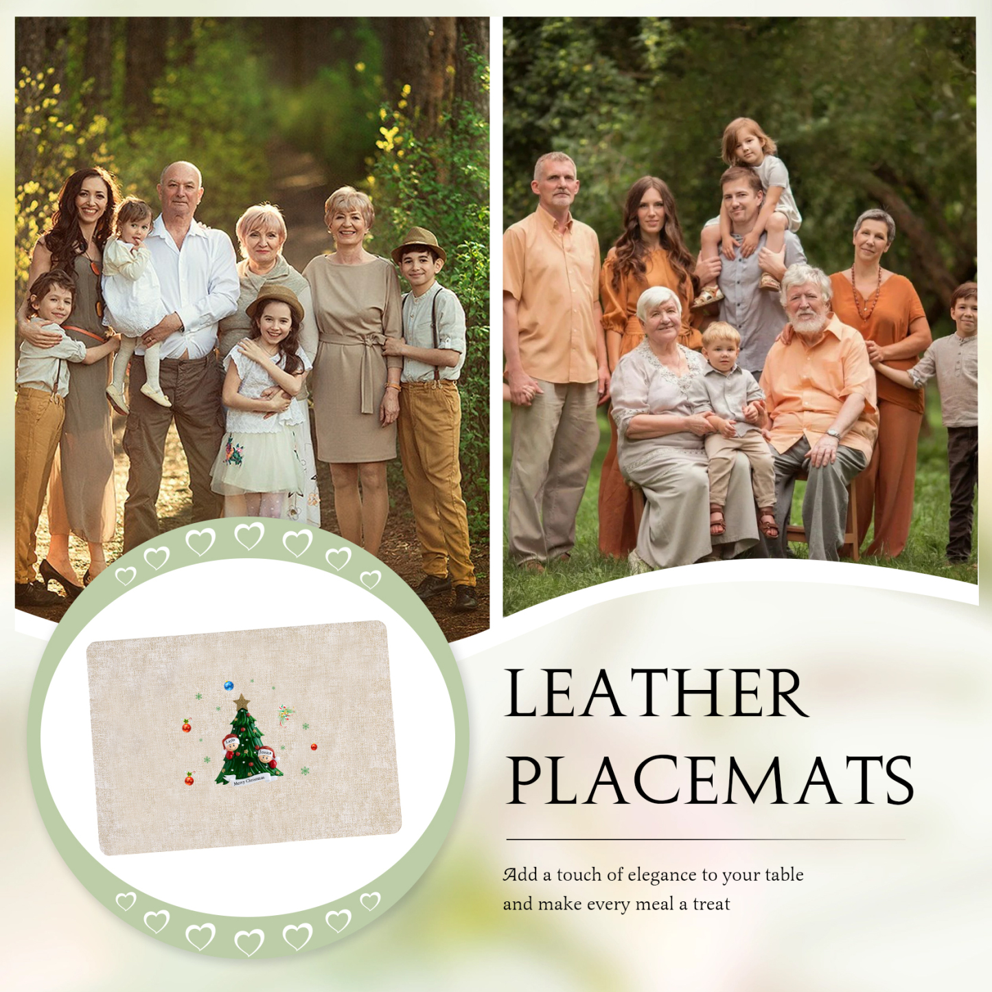 Personalized Christmas Placemats with 2-6 Names and 2 Festive Patterns