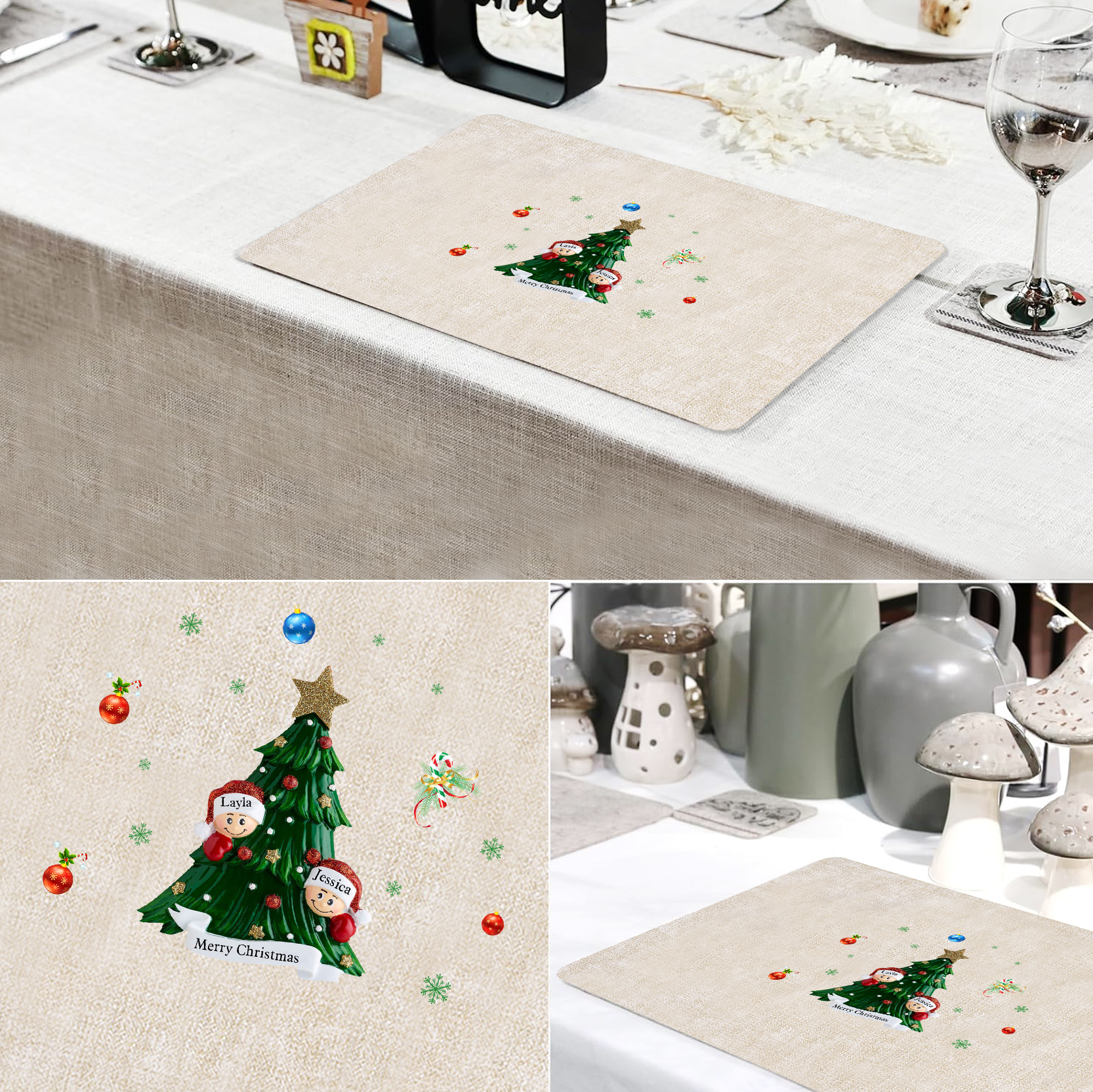 Personalized Christmas Placemats with 2-6 Names and 2 Festive Patterns