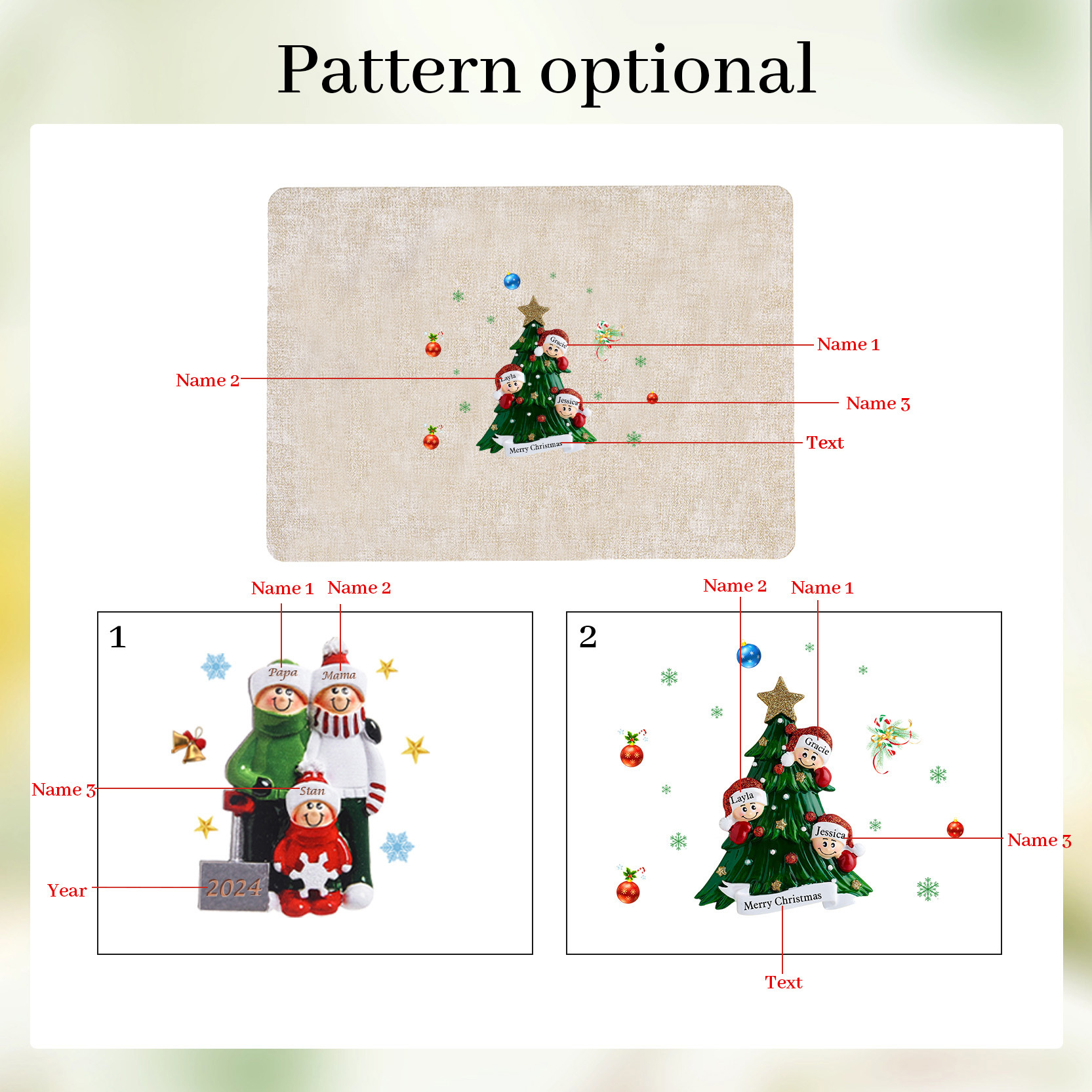 Personalized Christmas Placemats with 2-6 Names and 2 Festive Patterns