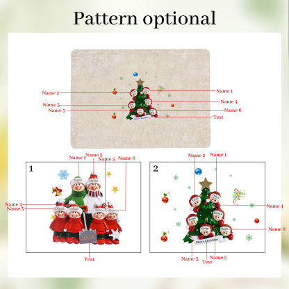 Personalized Christmas Placemats with 2-6 Names and 2 Festive Patterns