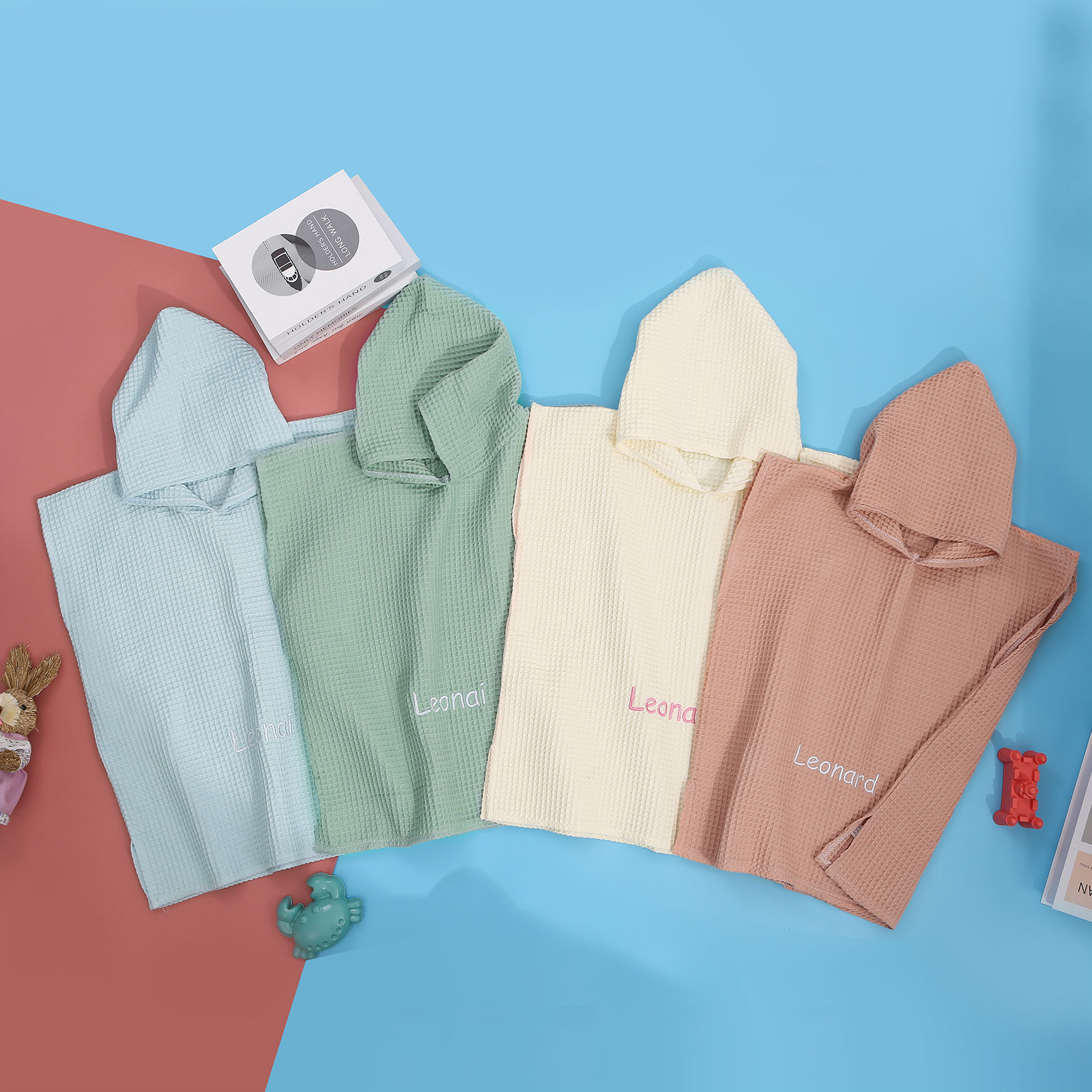 Personalized Name Hooded Baby Poncho Towel Muslin Bath Poncho For Toddler Kids Cotton Waffle Hooded Baby Bath Towels