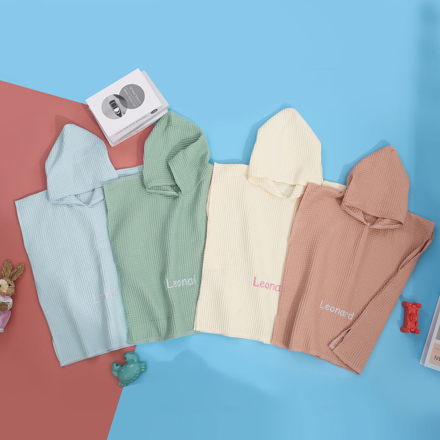 Personalized Name Hooded Baby Poncho Towel Muslin Bath Poncho For Toddler Kids Cotton Waffle Hooded Baby Bath Towels