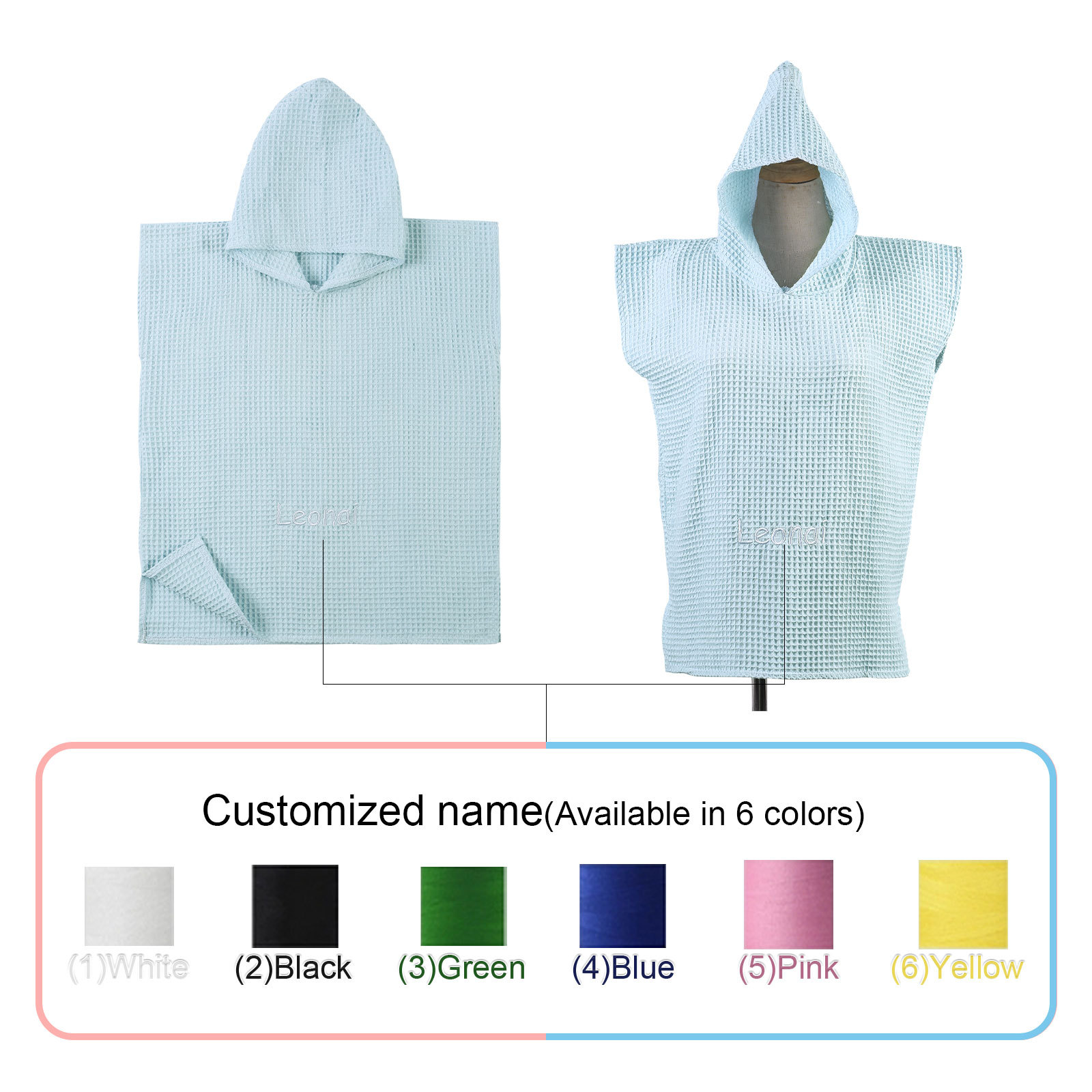 Personalized Name Hooded Baby Poncho Towel Muslin Bath Poncho For Toddler Kids Cotton Waffle Hooded Baby Bath Towels