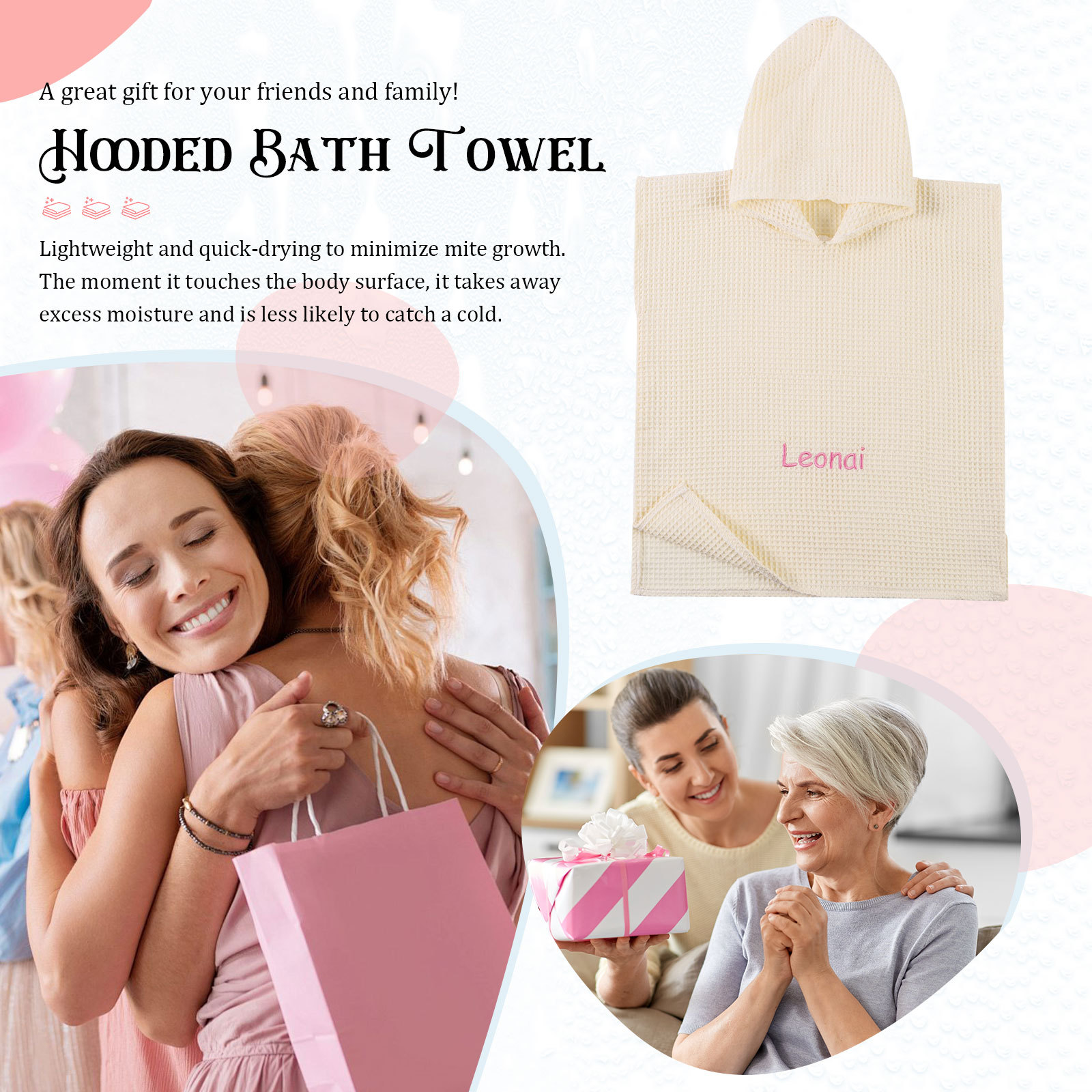 Personalized Name Hooded Baby Poncho Towel Muslin Bath Poncho For Toddler Kids Cotton Waffle Hooded Baby Bath Towels