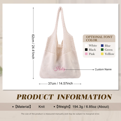 Personalized Women’s Casual Shoulder Bag with 1 Name Hollow Knitting Handbag for Daily Shopping