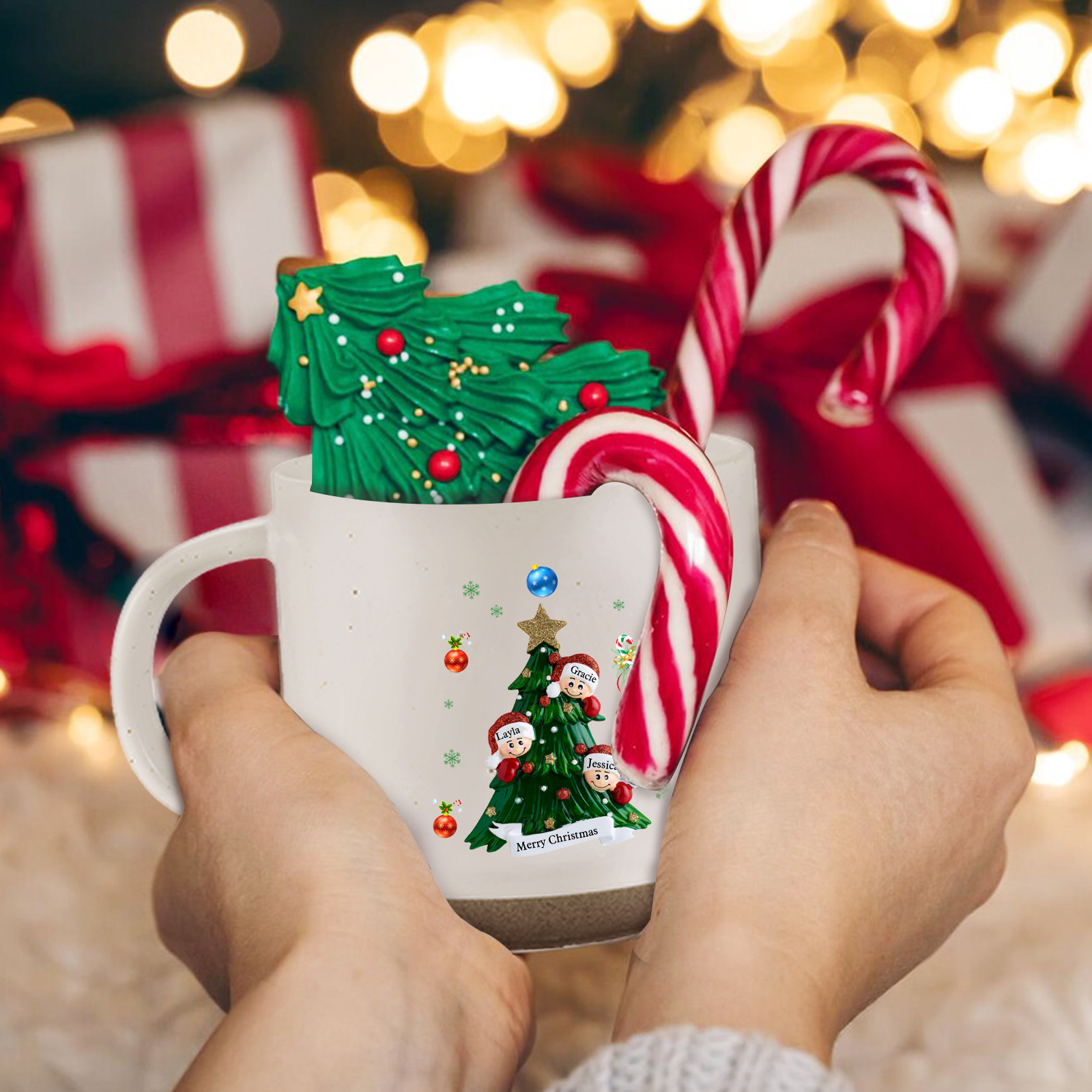 Personalized Christmas Tree Mug with Custom 2-6 Names and Text Perfect Holiday Gift for Family