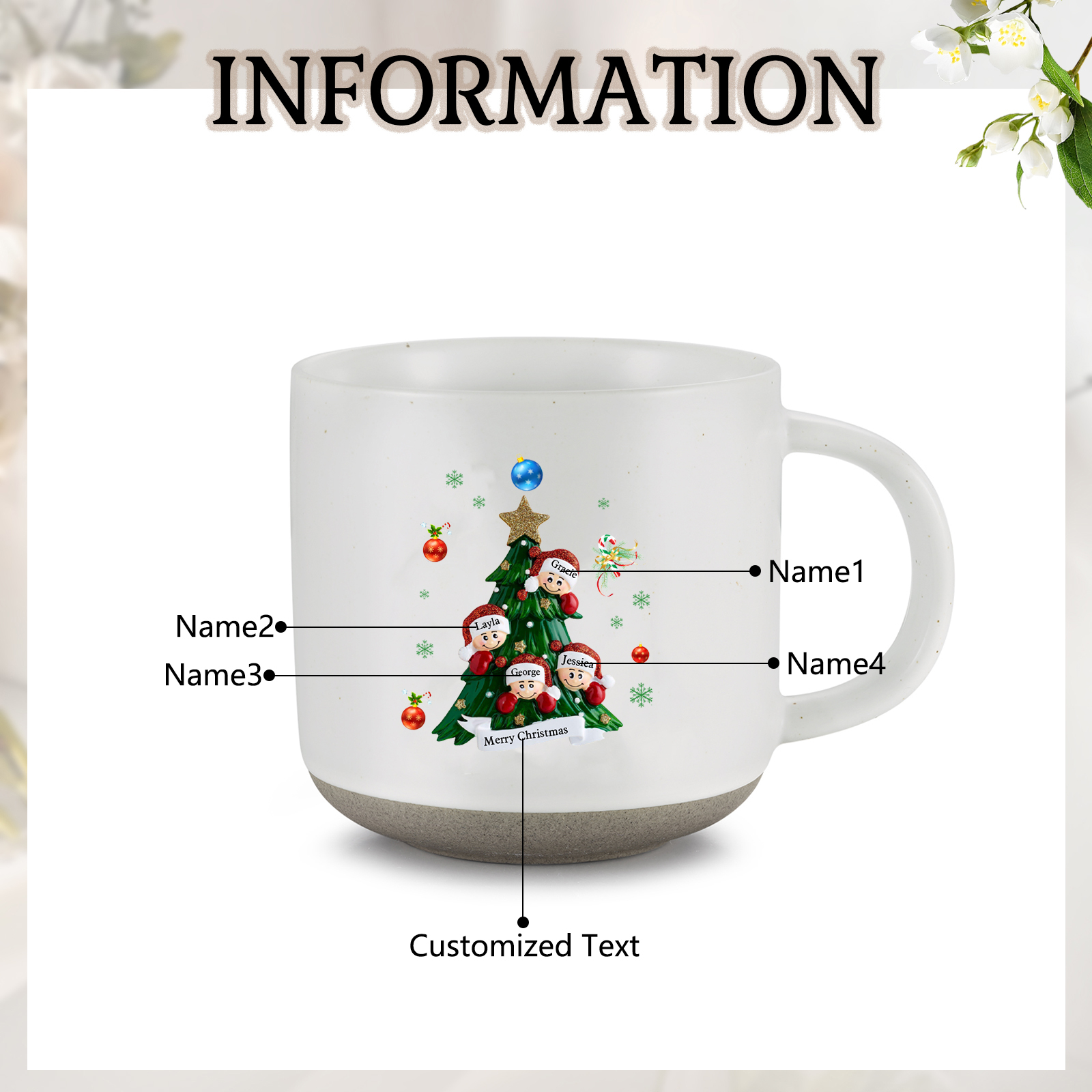 Personalized Christmas Tree Mug with Custom 2-6 Names and Text Perfect Holiday Gift for Family