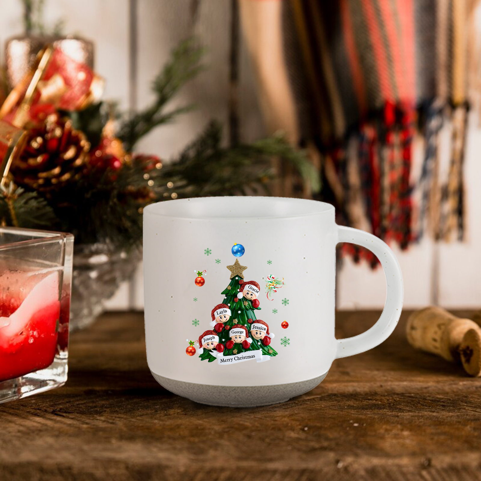 Personalized Christmas Tree Mug with Custom 2-6 Names and Text Perfect Holiday Gift for Family