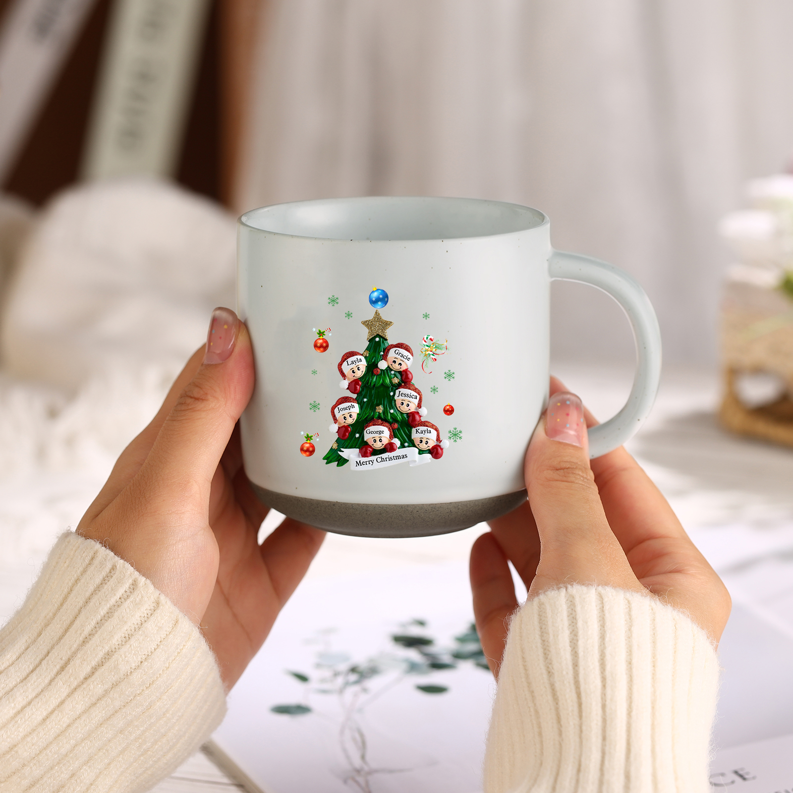 Personalized Christmas Tree Mug with Custom 2-6 Names and Text Perfect Holiday Gift for Family
