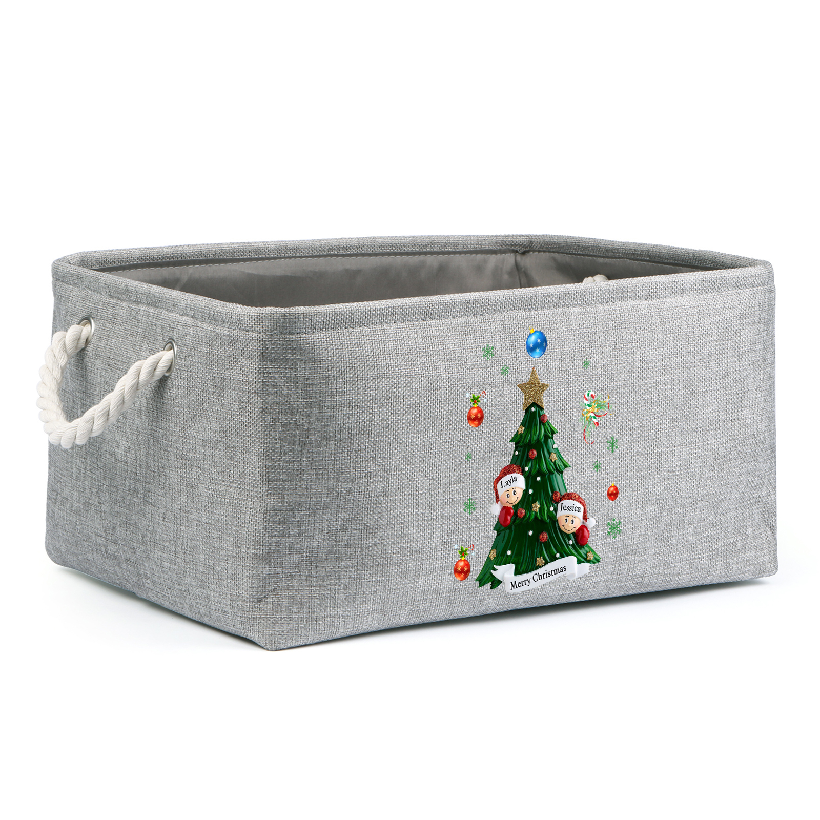 Personalized Christmas Storage Bins with Handles 2-6 Names & 1 Text Customizable Cubes