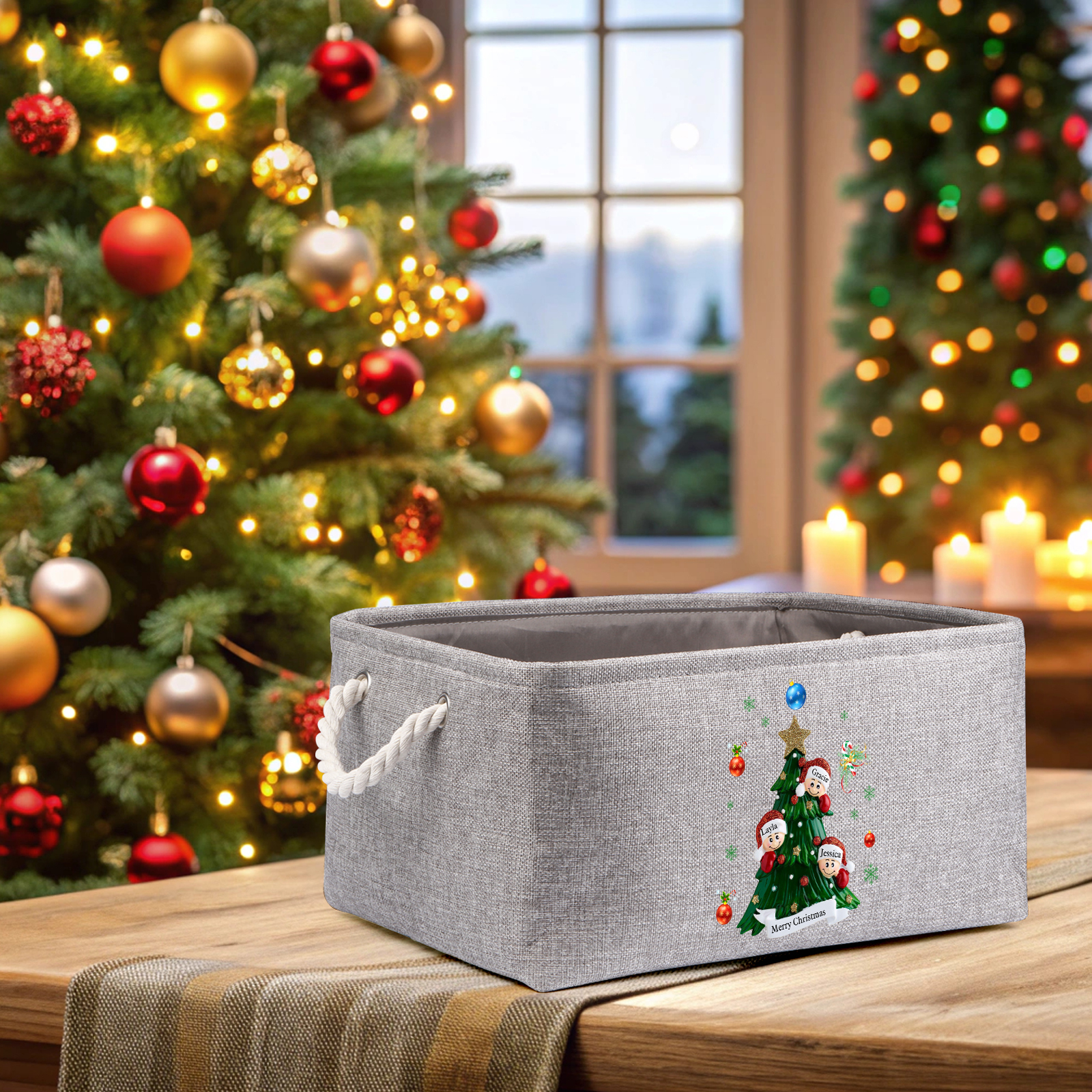 Personalized Christmas Storage Bins with Handles 2-6 Names & 1 Text Customizable Cubes