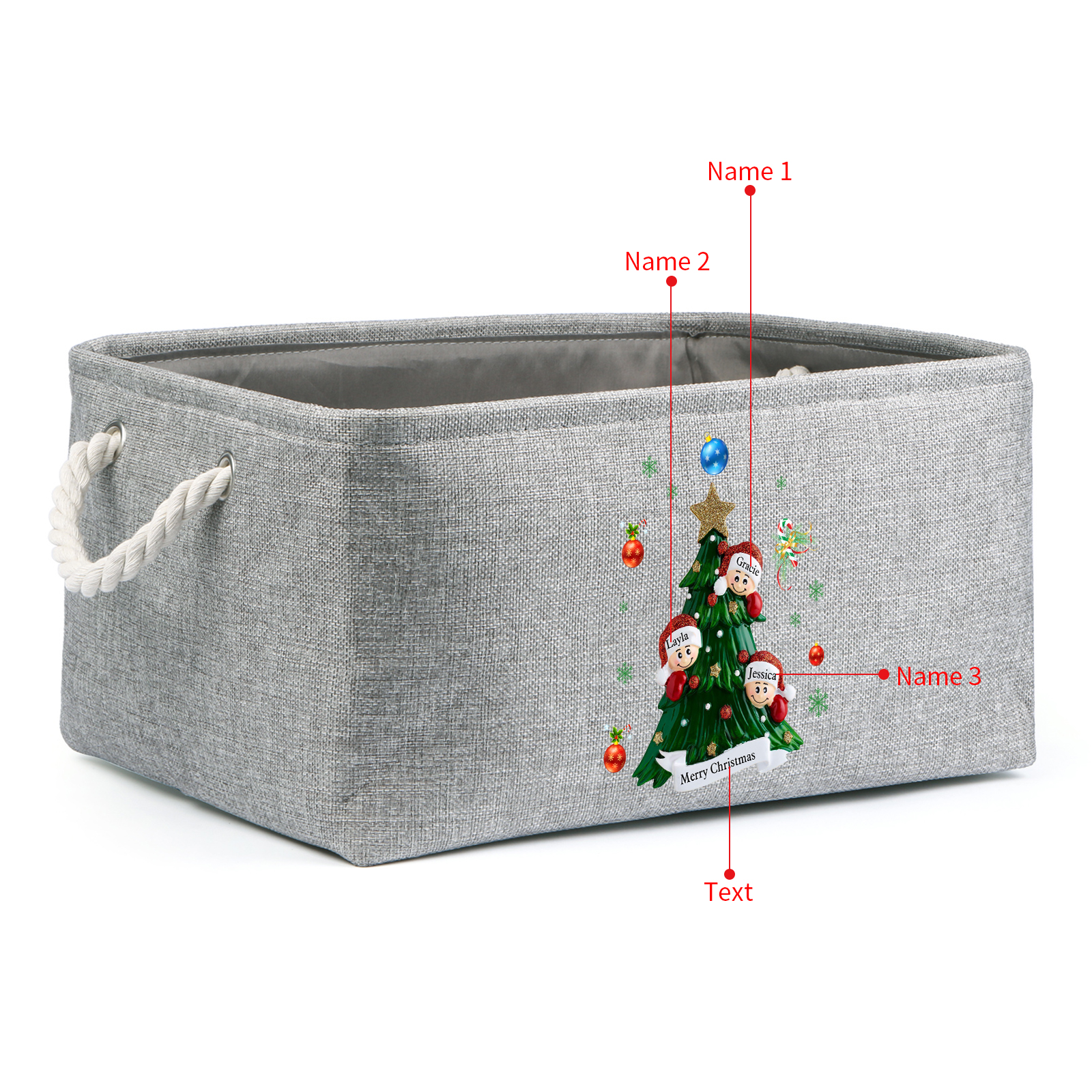 Personalized Christmas Storage Bins with Handles 2-6 Names & 1 Text Customizable Cubes