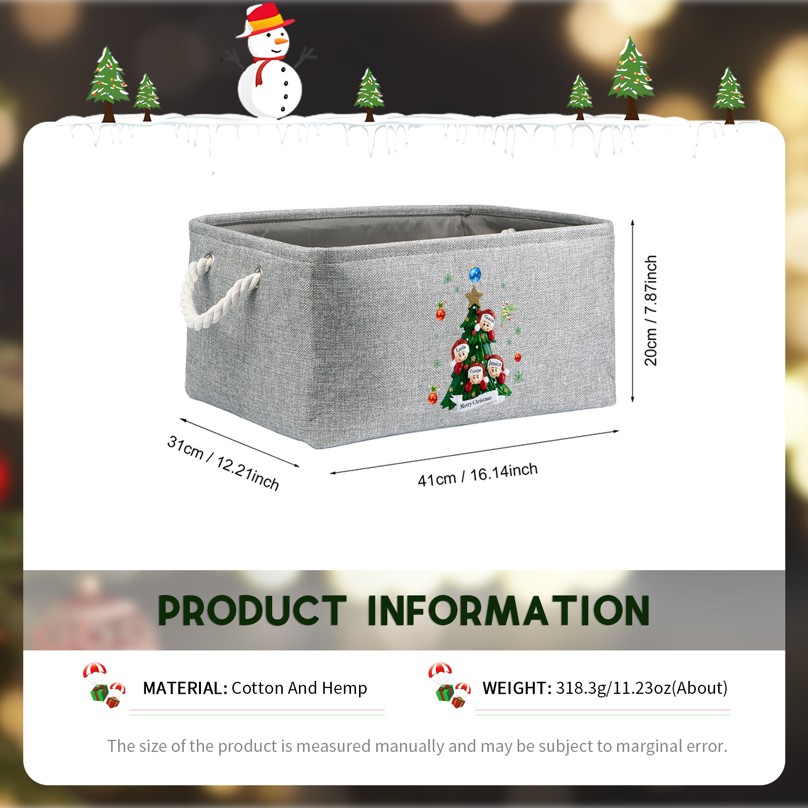 Personalized Christmas Storage Bins with Handles 2-6 Names & 1 Text Customizable Cubes