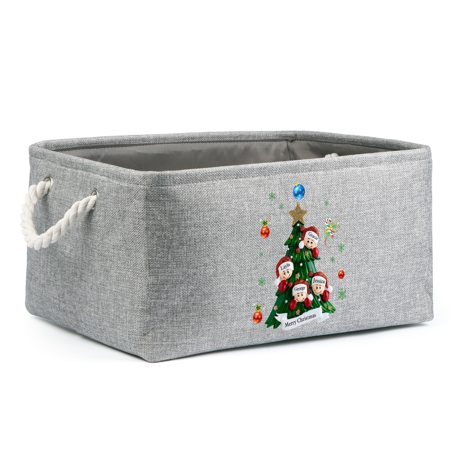 Personalized Christmas Storage Bins with Handles 2-6 Names & 1 Text Customizable Cubes