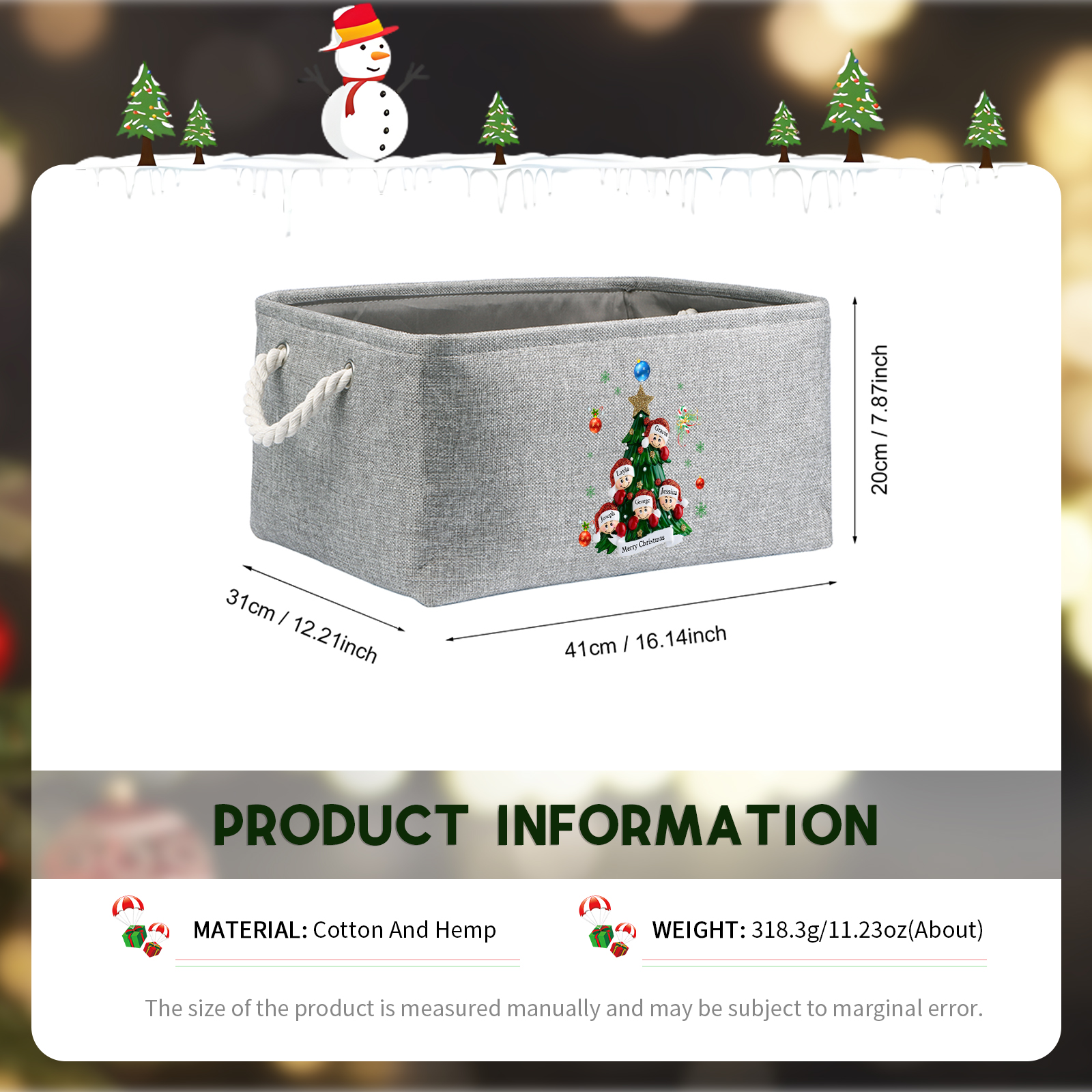 Personalized Christmas Storage Bins with Handles 2-6 Names & 1 Text Customizable Cubes