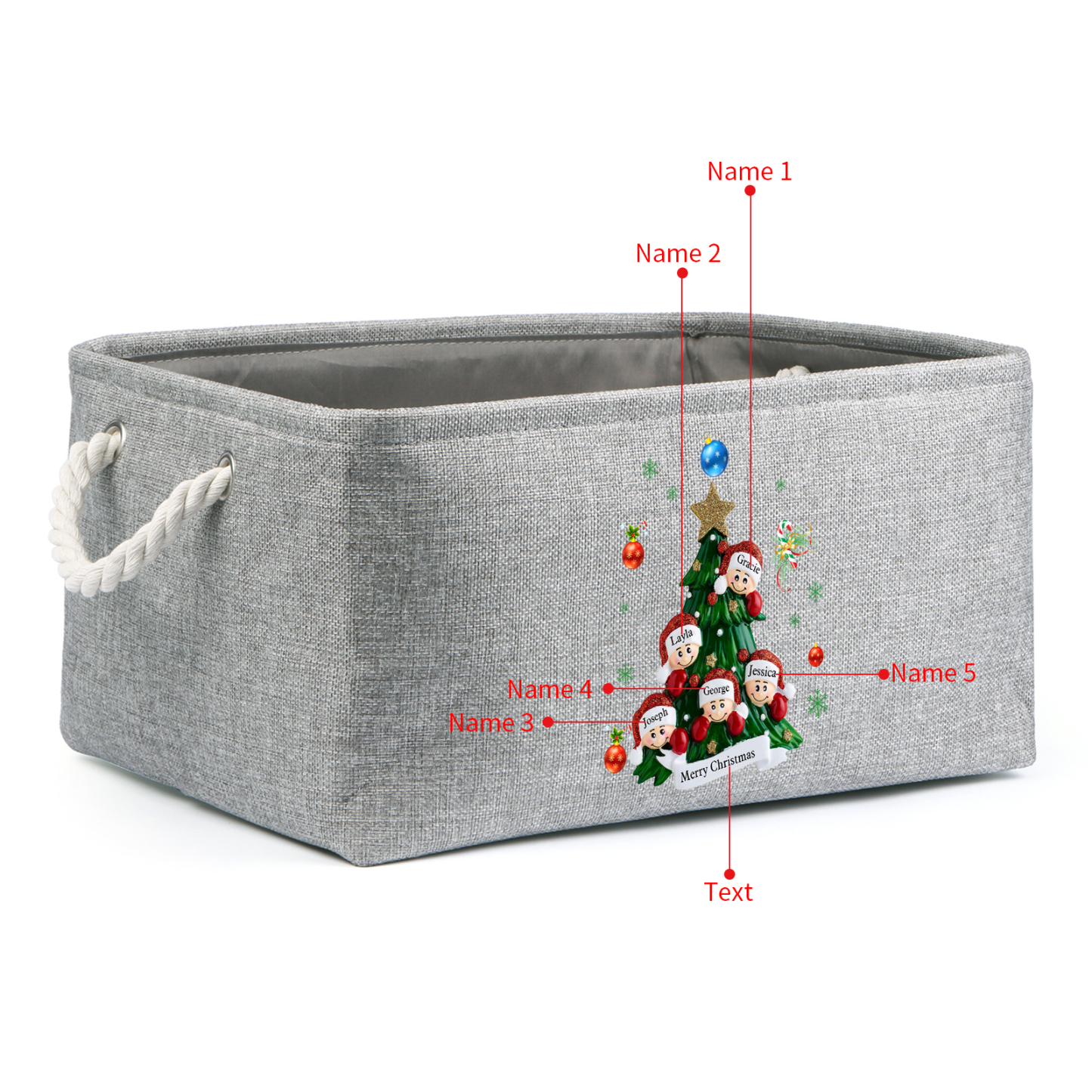 Personalized Christmas Storage Bins with Handles 2-6 Names & 1 Text Customizable Cubes