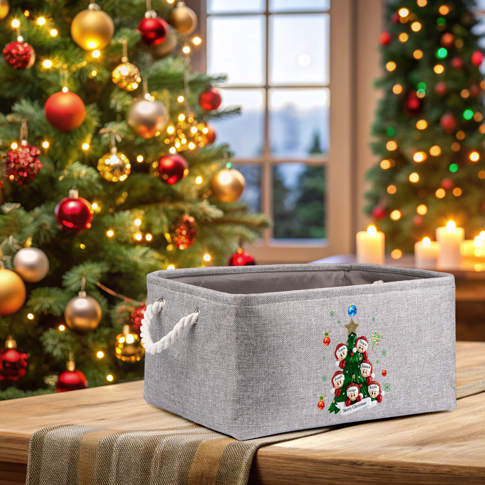 Personalized Christmas Storage Bins with Handles 2-6 Names & 1 Text Customizable Cubes