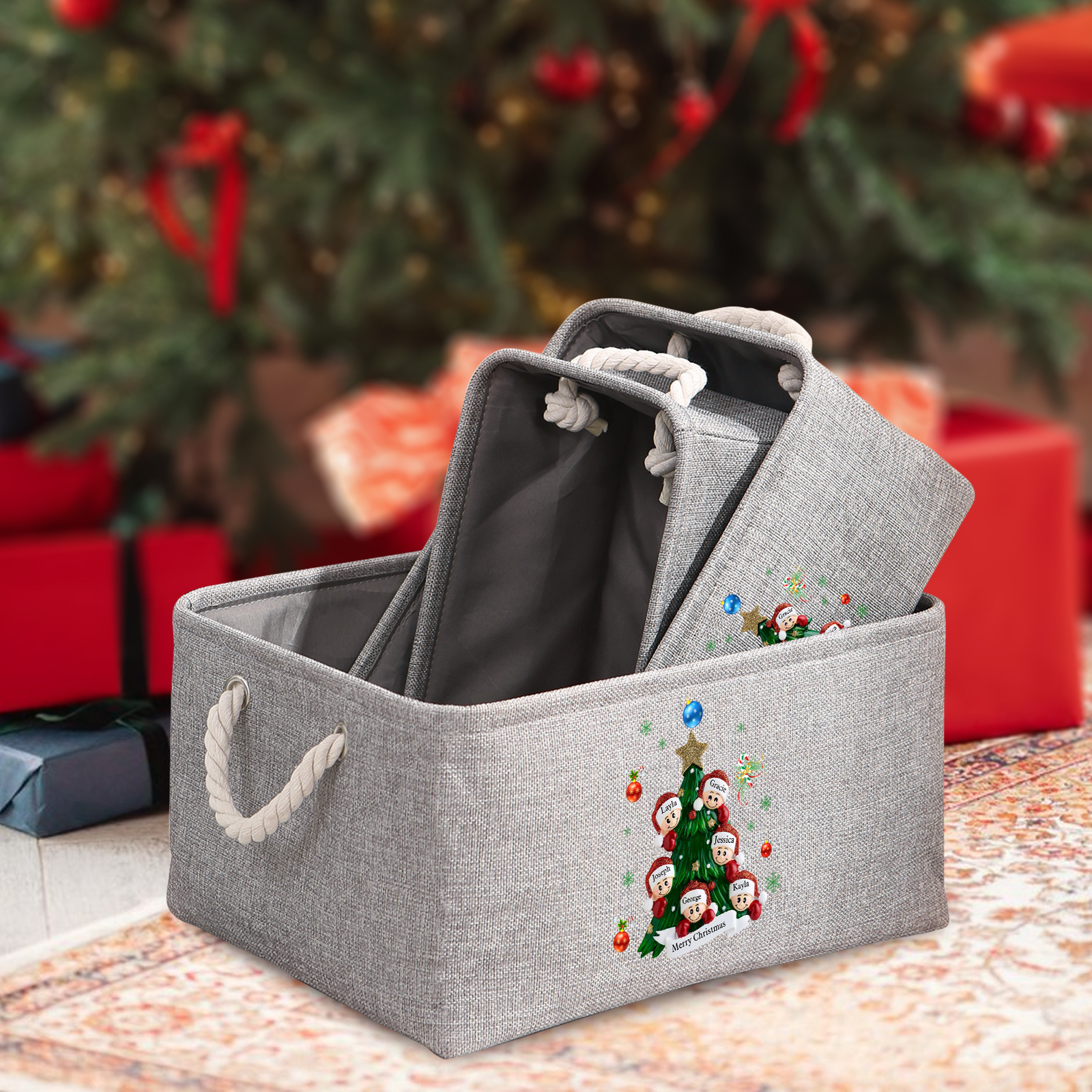 Personalized Christmas Storage Bins with Handles 2-6 Names & 1 Text Customizable Cubes