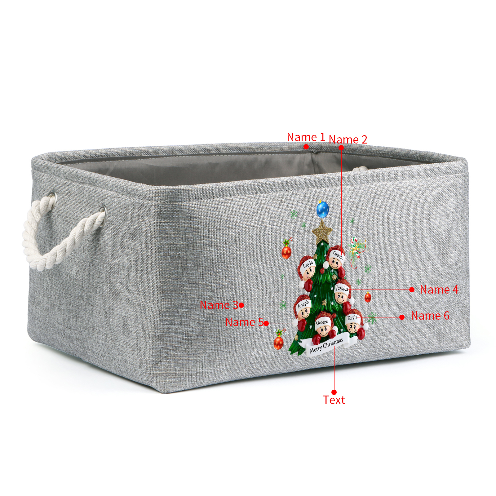 Personalized Christmas Storage Bins with Handles 2-6 Names & 1 Text Customizable Cubes