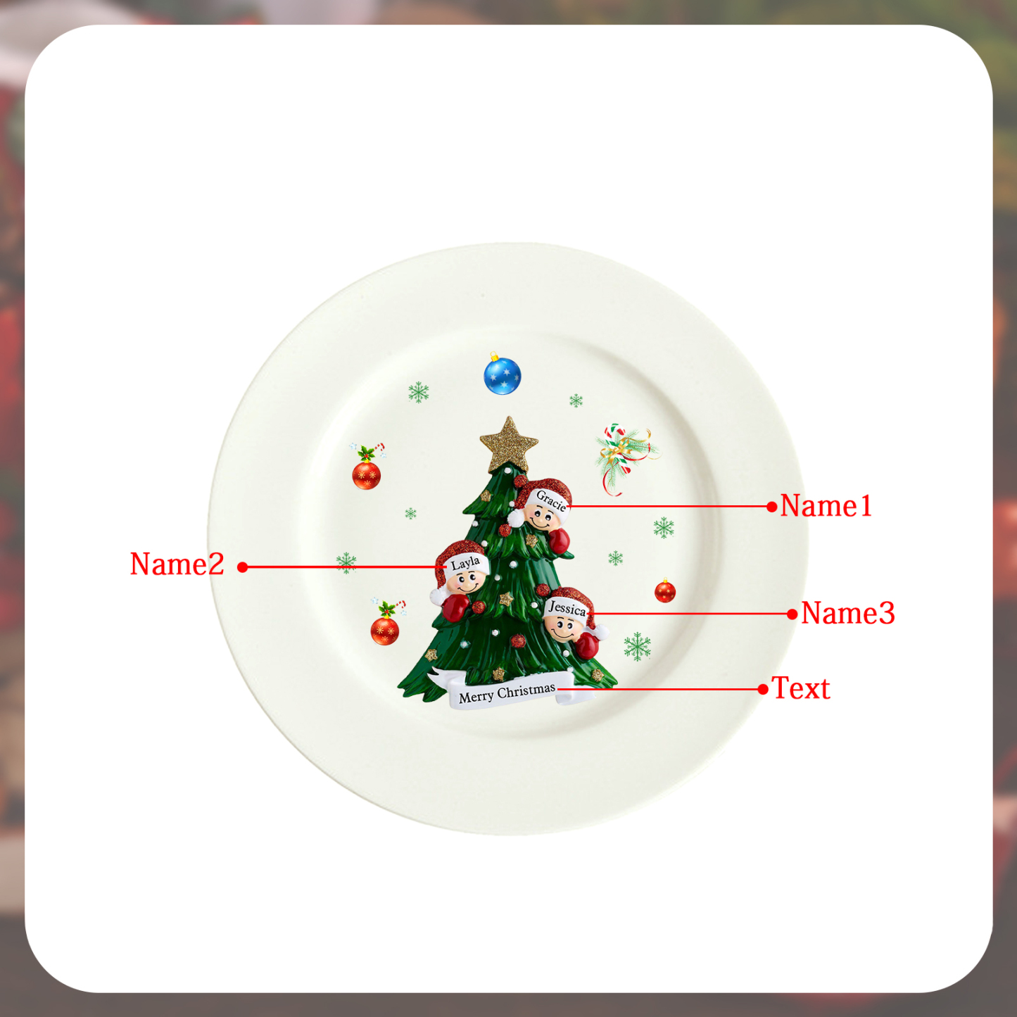 Personalized Christmas Plates for Friends with 2-6 Names A Festive Gift