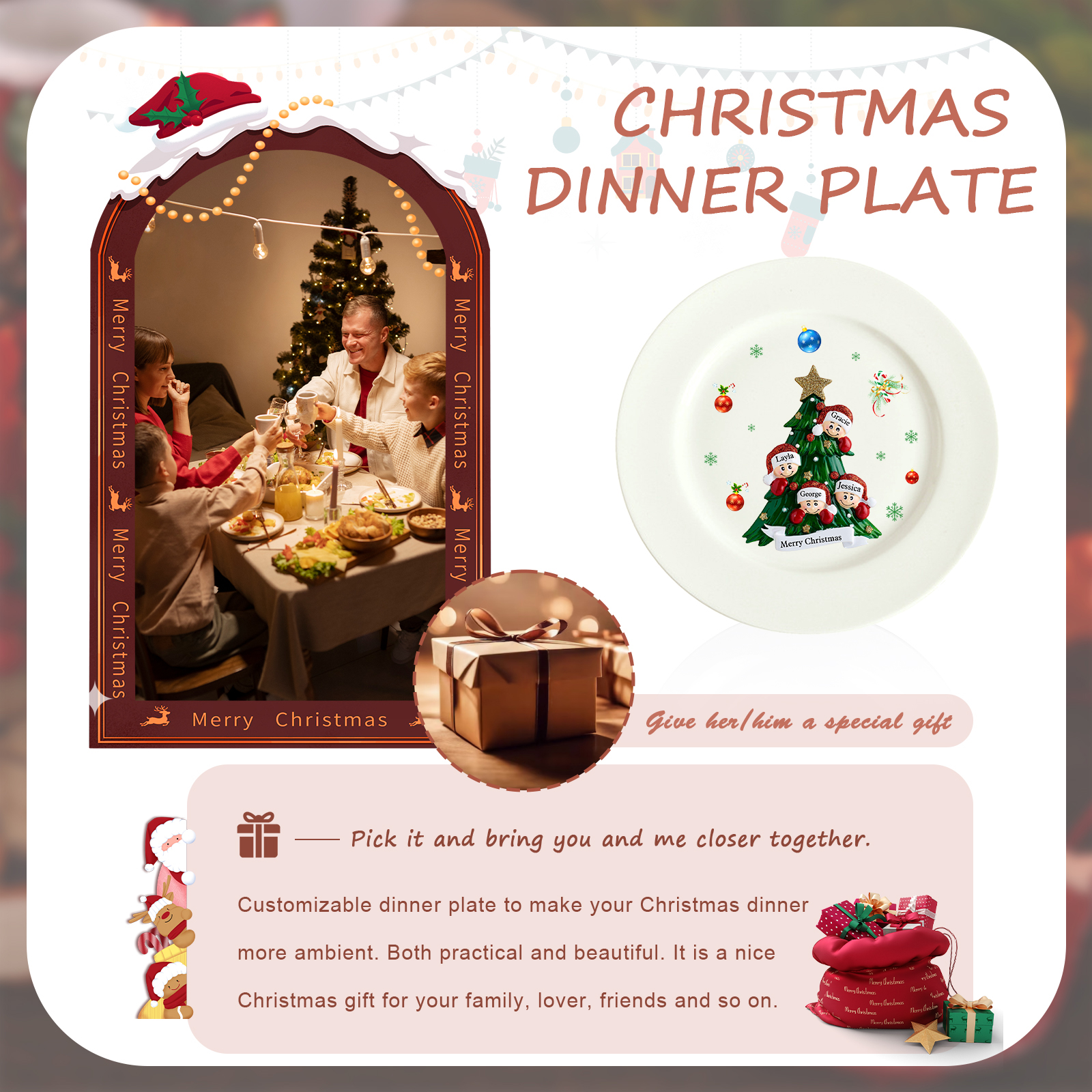 Personalized Christmas Plates for Friends with 2-6 Names A Festive Gift
