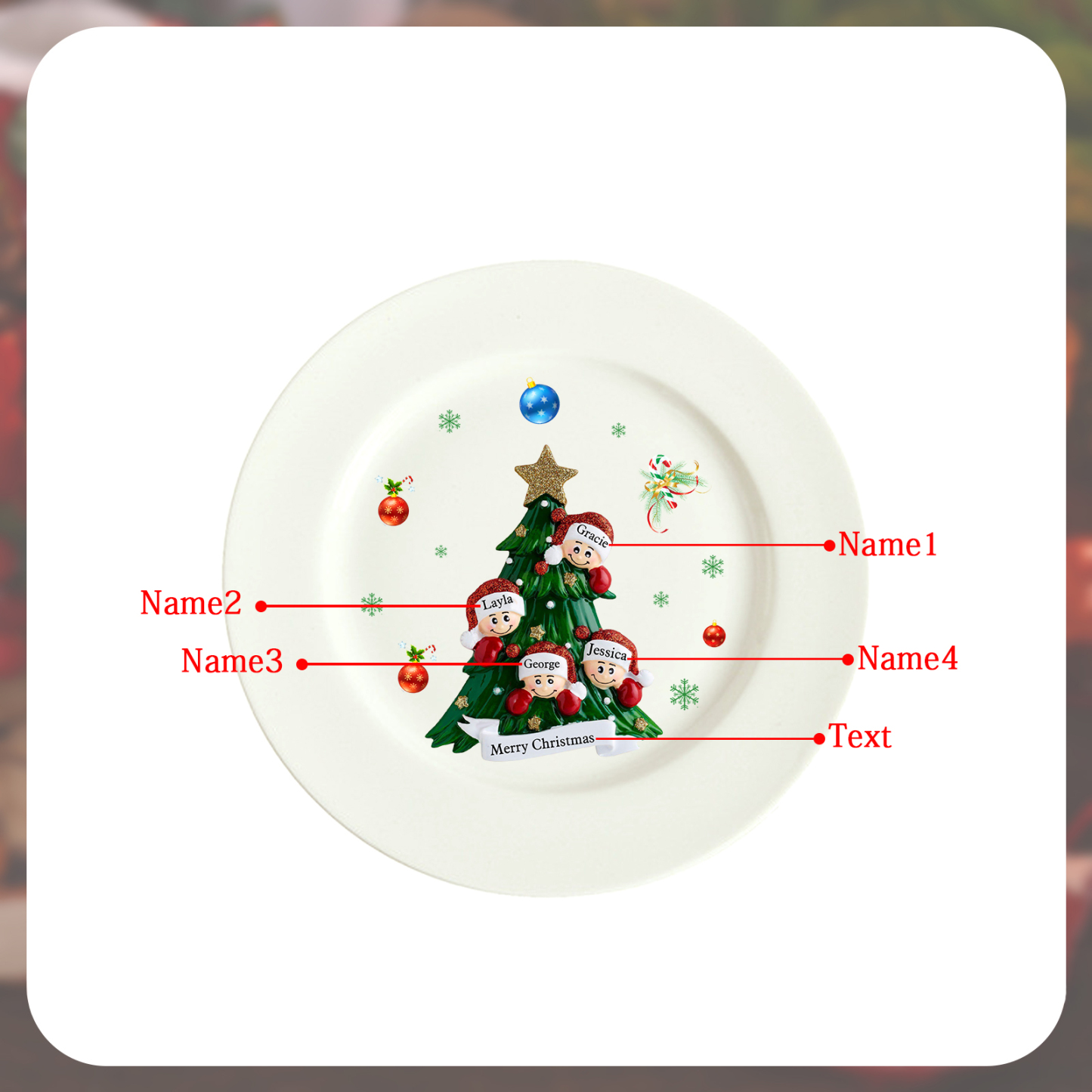 Personalized Christmas Plates for Friends with 2-6 Names A Festive Gift