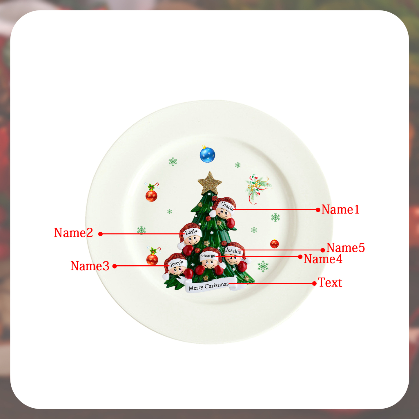 Personalized Christmas Plates for Friends with 2-6 Names A Festive Gift