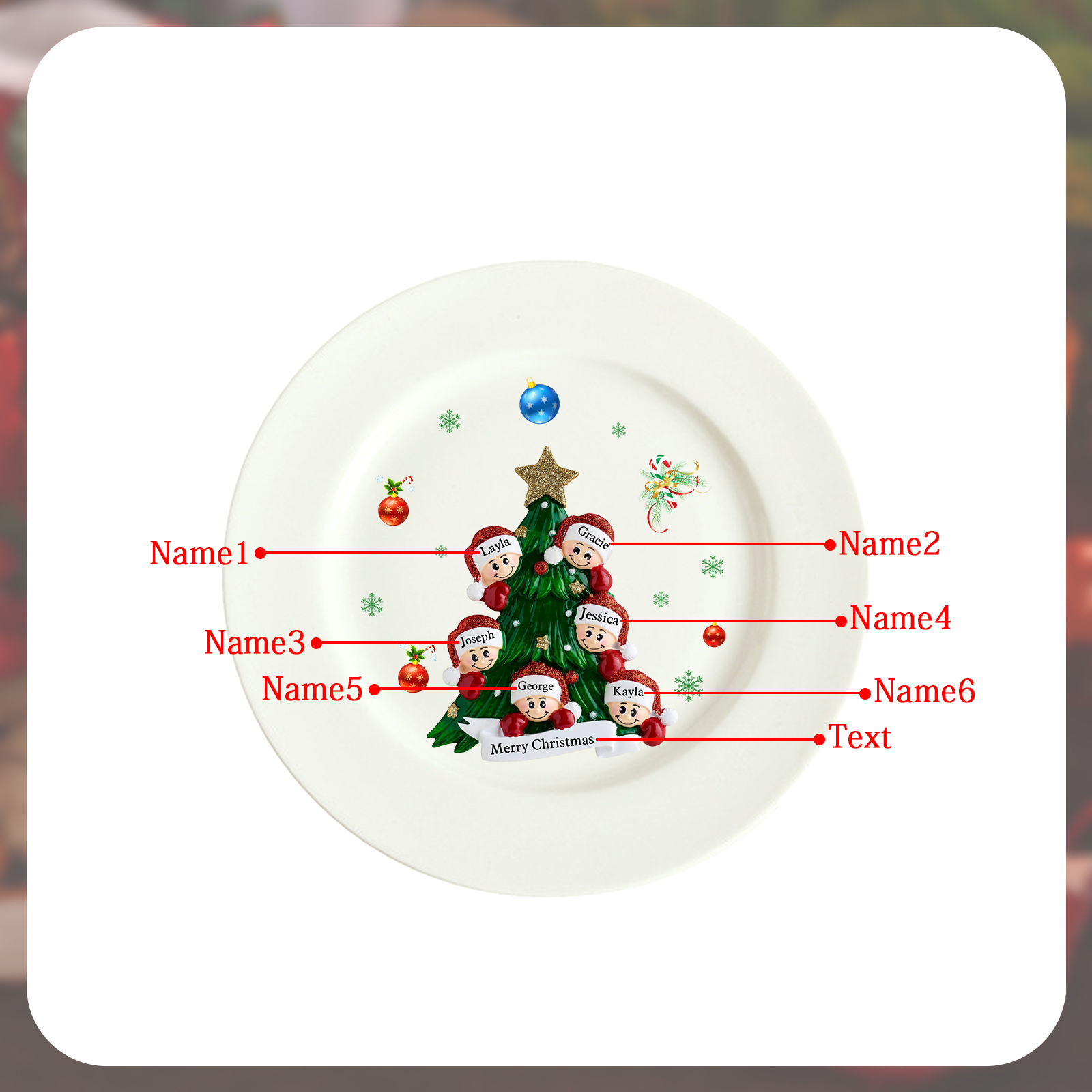 Personalized Christmas Plates for Friends with 2-6 Names A Festive Gift
