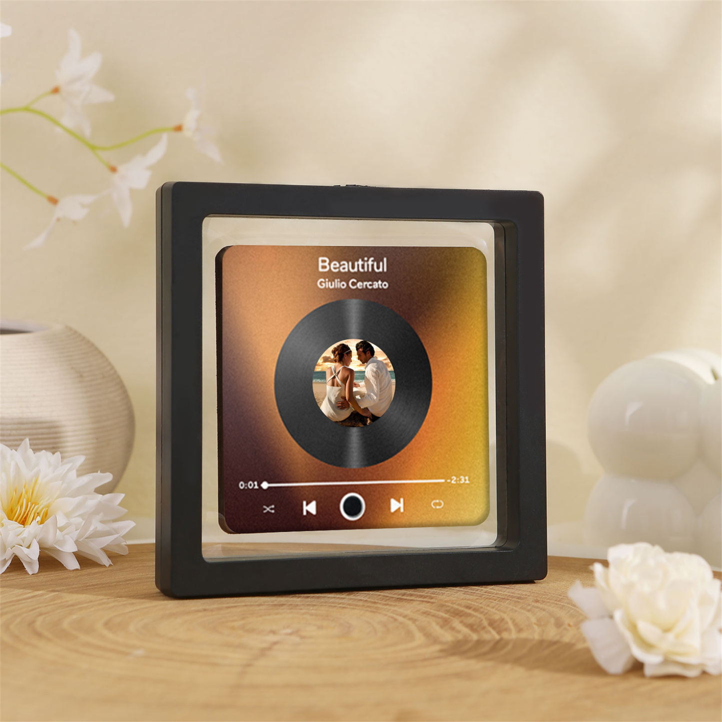 Personalized Gift Set for Couples Custom Music Photo Magnet, Leather Keychain with Photo Texts and Gift Box Perfect Valentines Gift