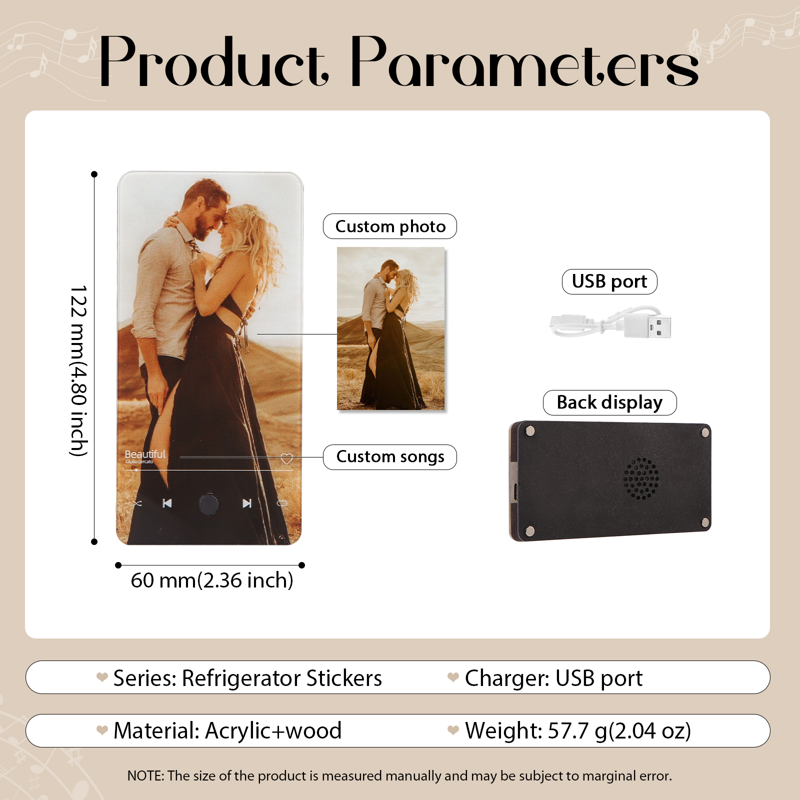 Personalized Fridge Magnet with Music Custom Photo & Song Valentine’s Day Gift for Couples